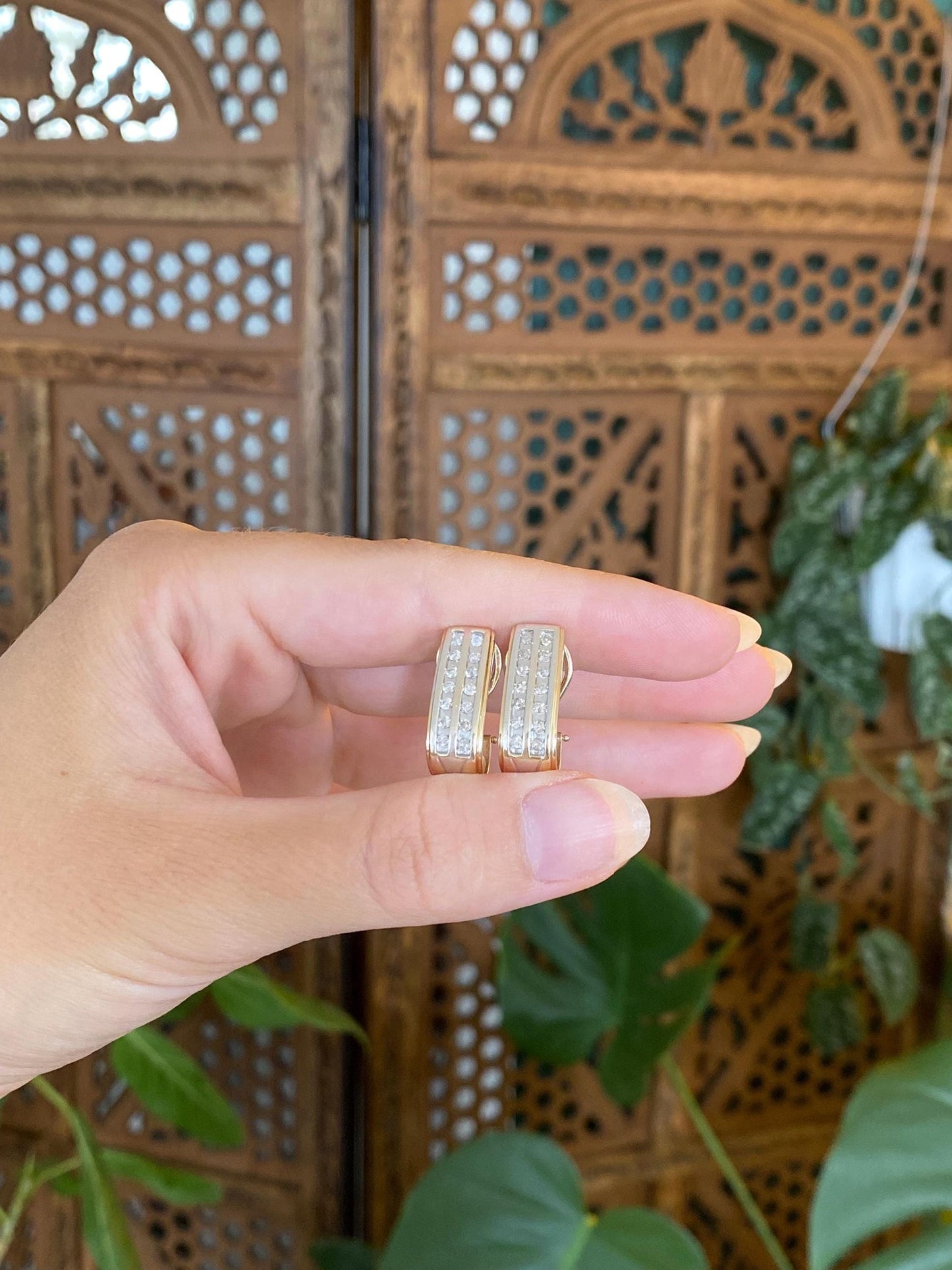 Vintage Solid 10k White & Yellow Gold Diamond Drop Earrings