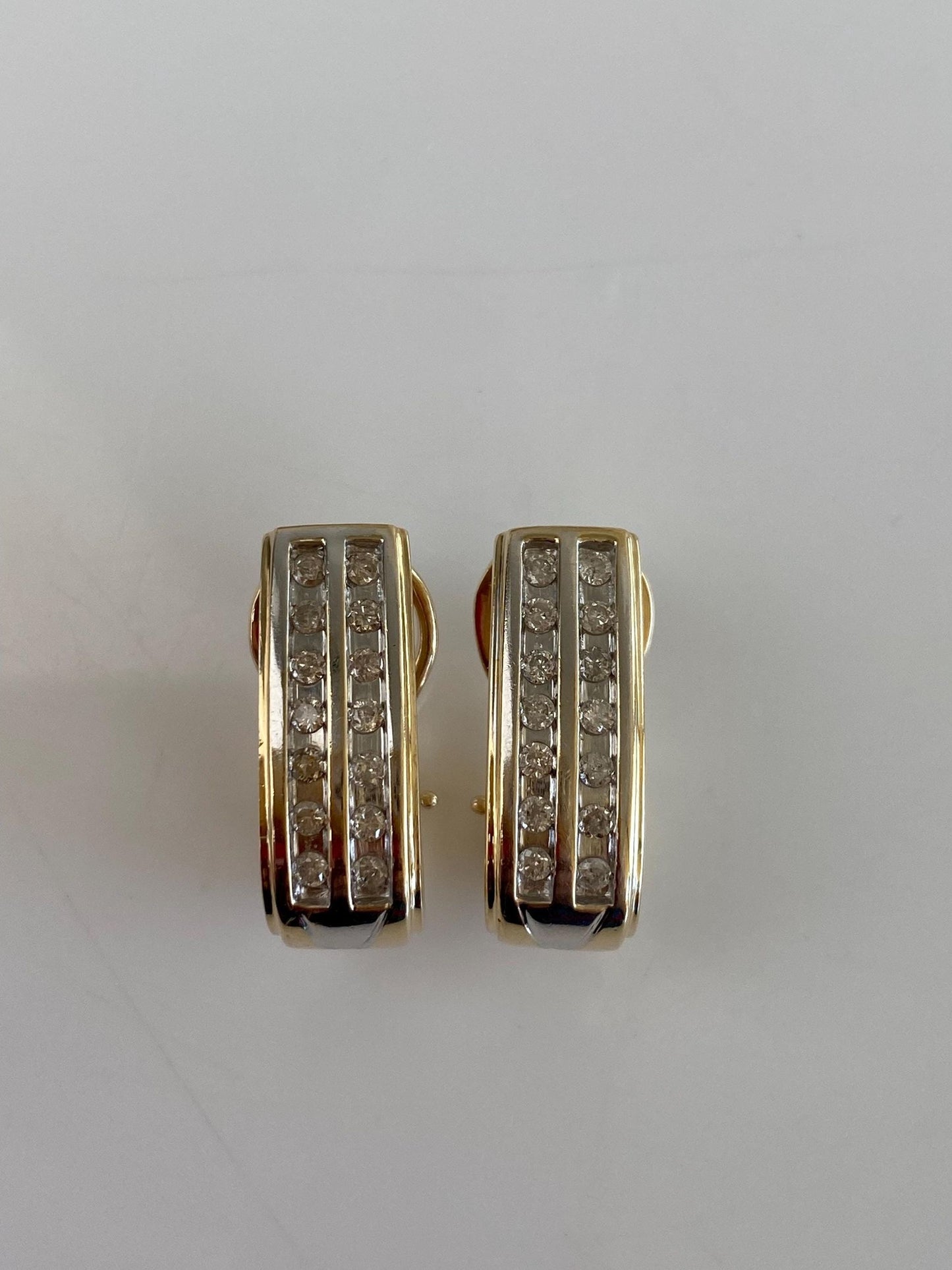 Vintage Solid 10k White & Yellow Gold Diamond Drop Earrings