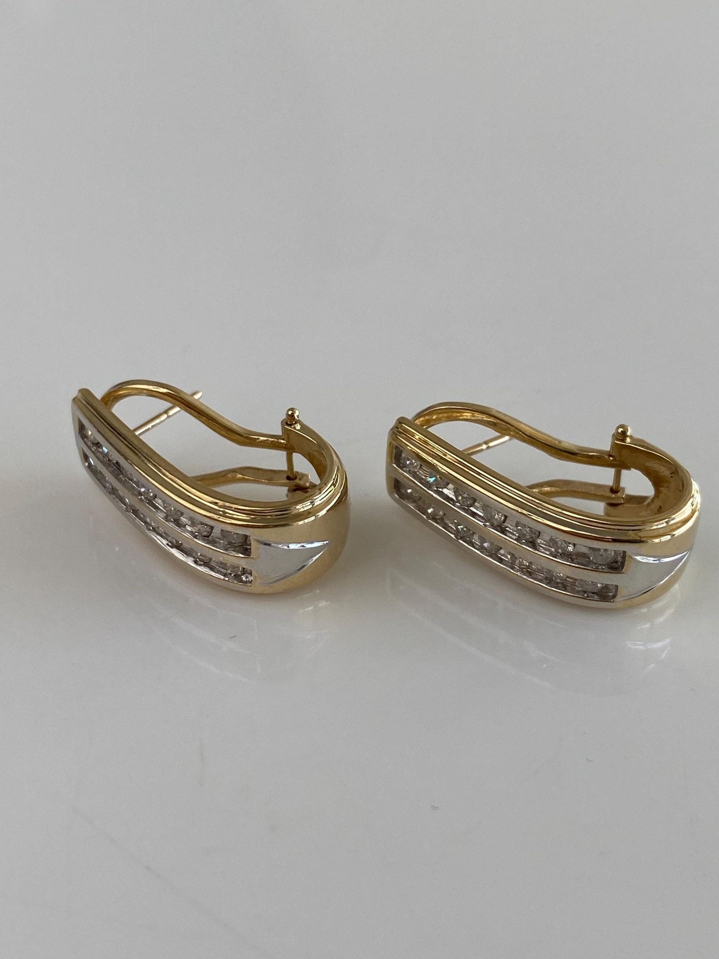 Vintage Solid 10k White & Yellow Gold Diamond Drop Earrings