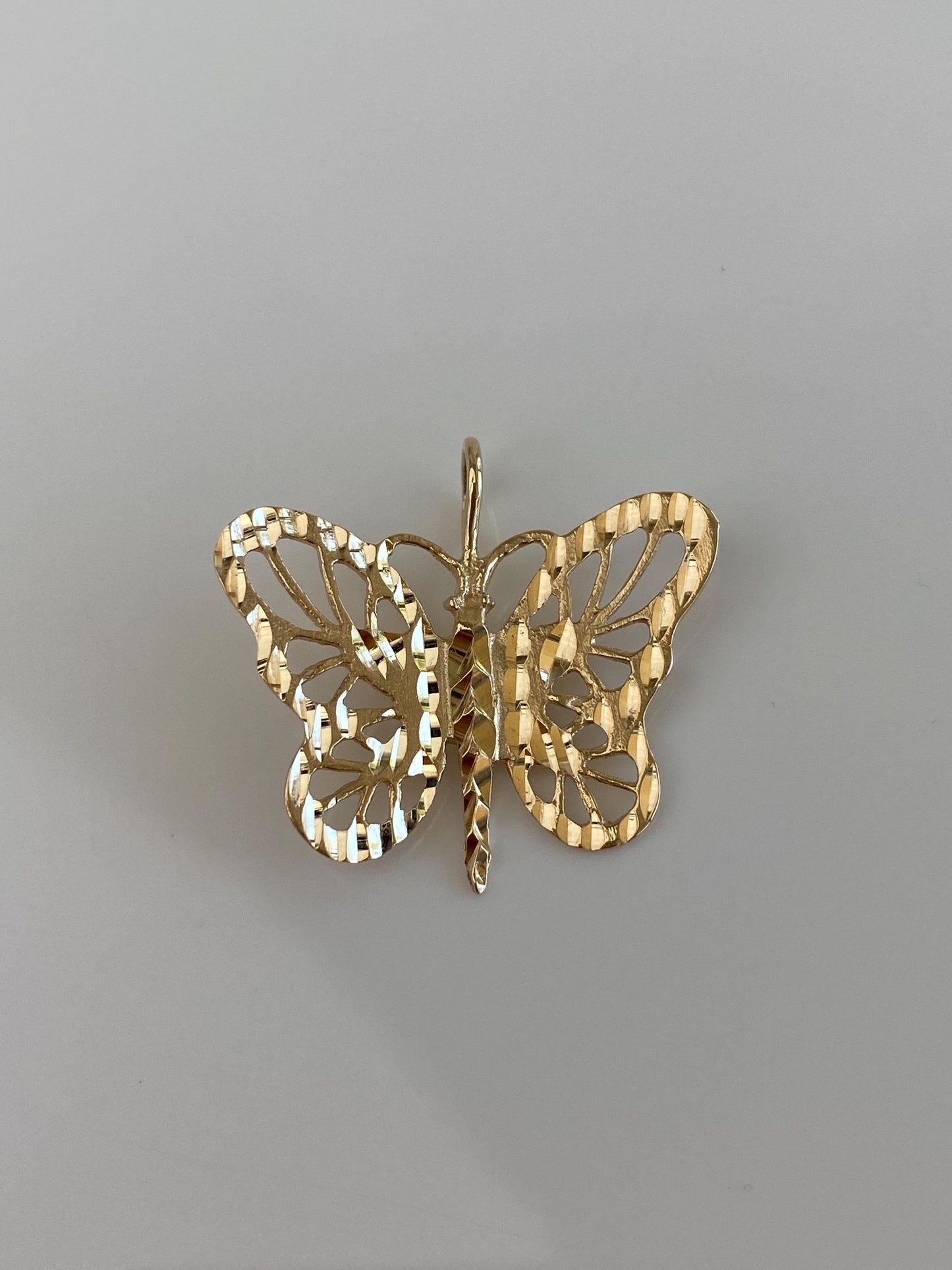 Vintage Solid 14k Yellow Gold Diamond Cut Butterfly Charm