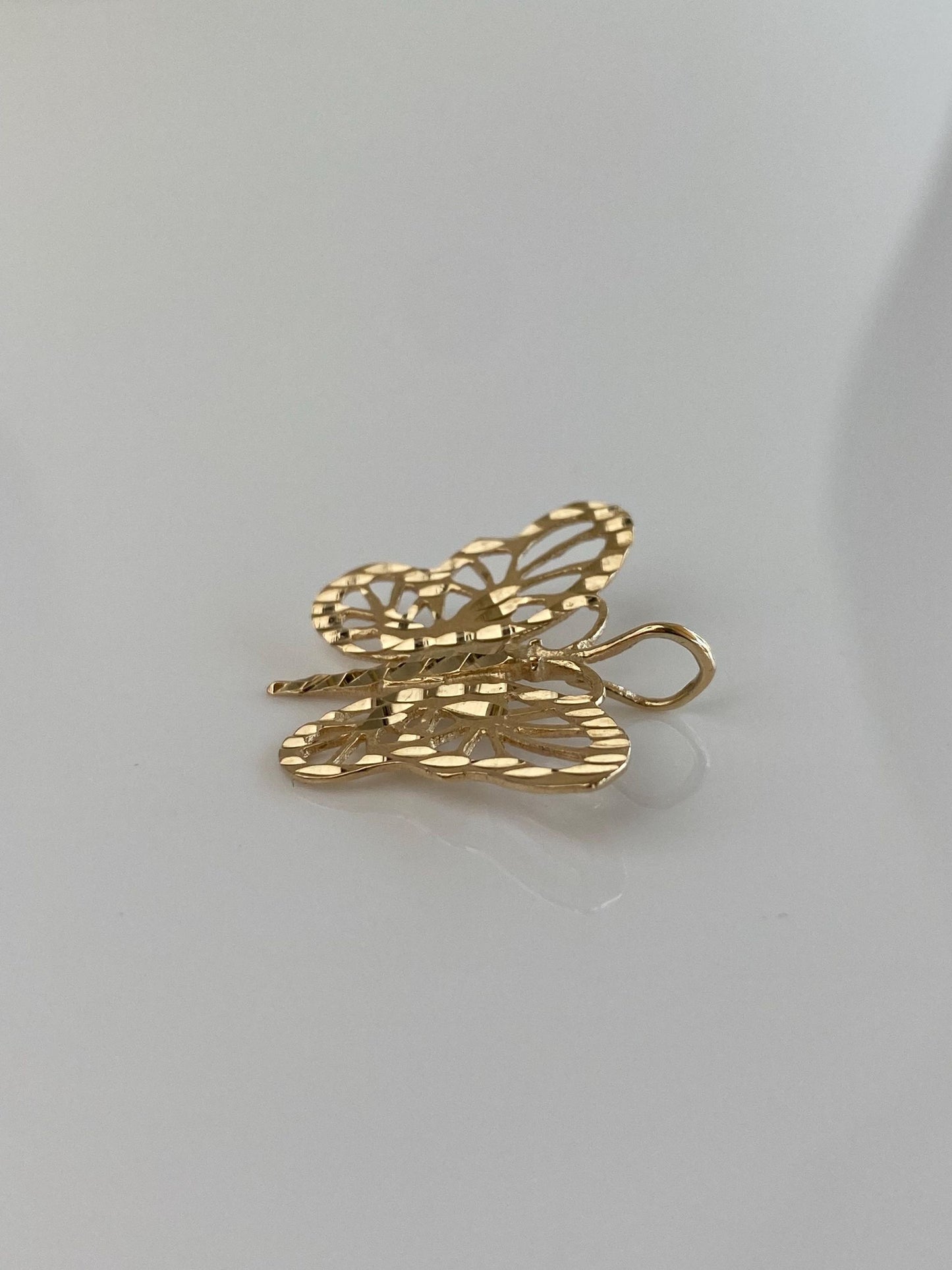 Vintage Solid 14k Yellow Gold Diamond Cut Butterfly Charm