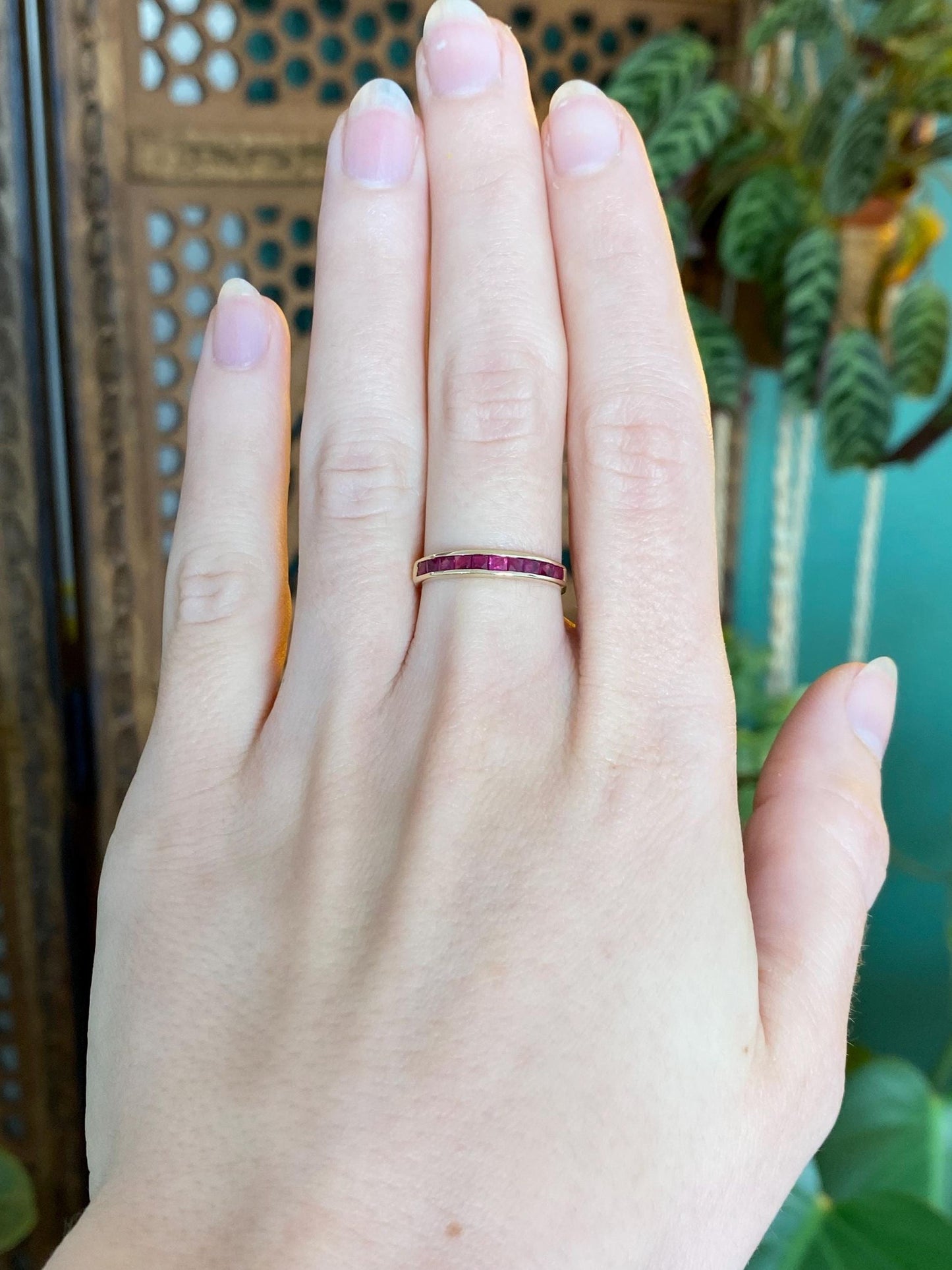 Vintage Solid 14k Yellow Gold Ruby Ring Band - Size 6.25