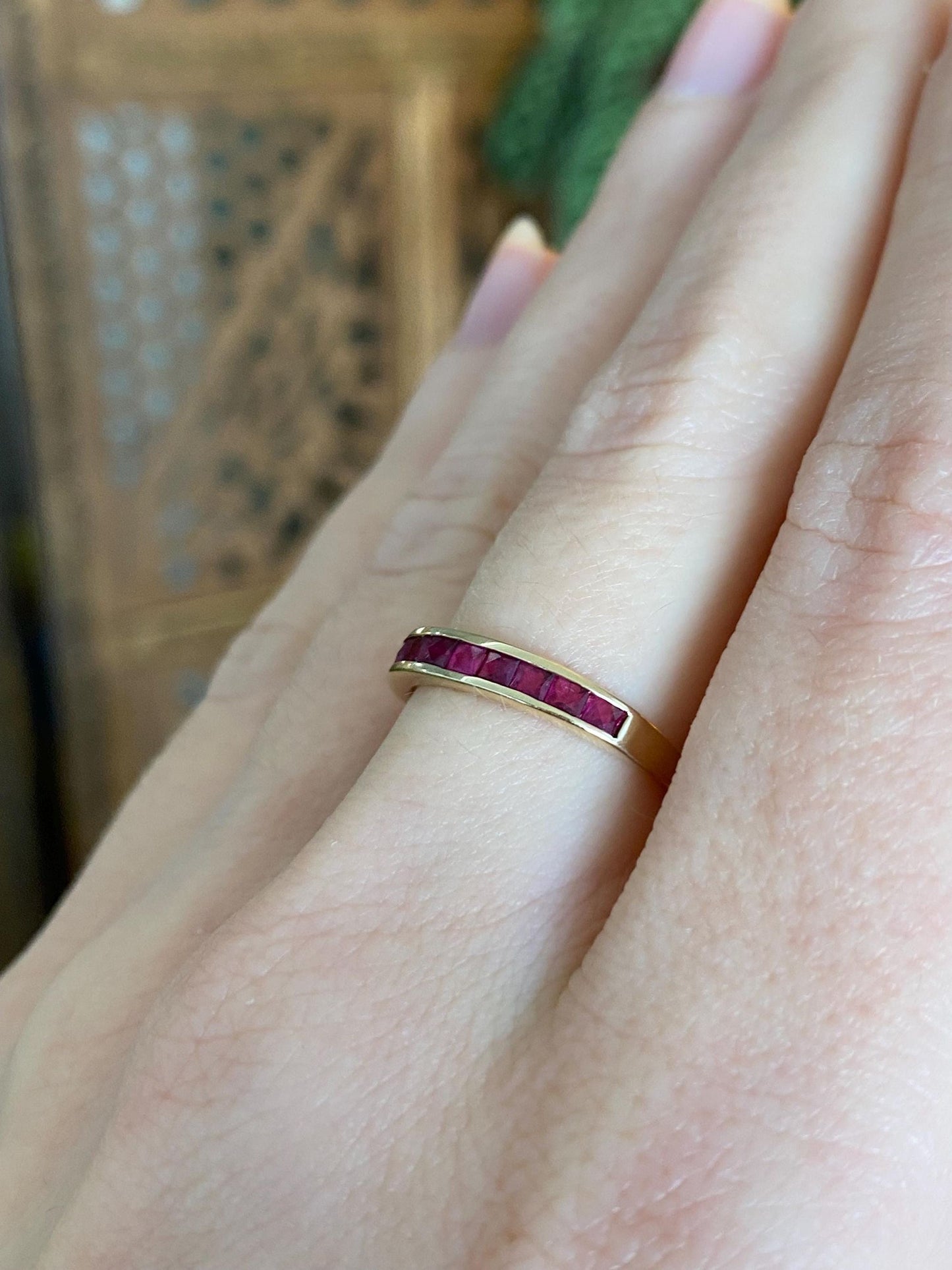 Vintage Solid 14k Yellow Gold Ruby Ring Band - Size 6.25