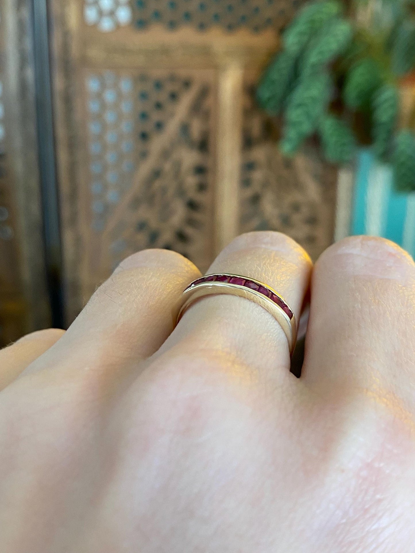 Vintage Solid 14k Yellow Gold Ruby Ring Band - Size 6.25