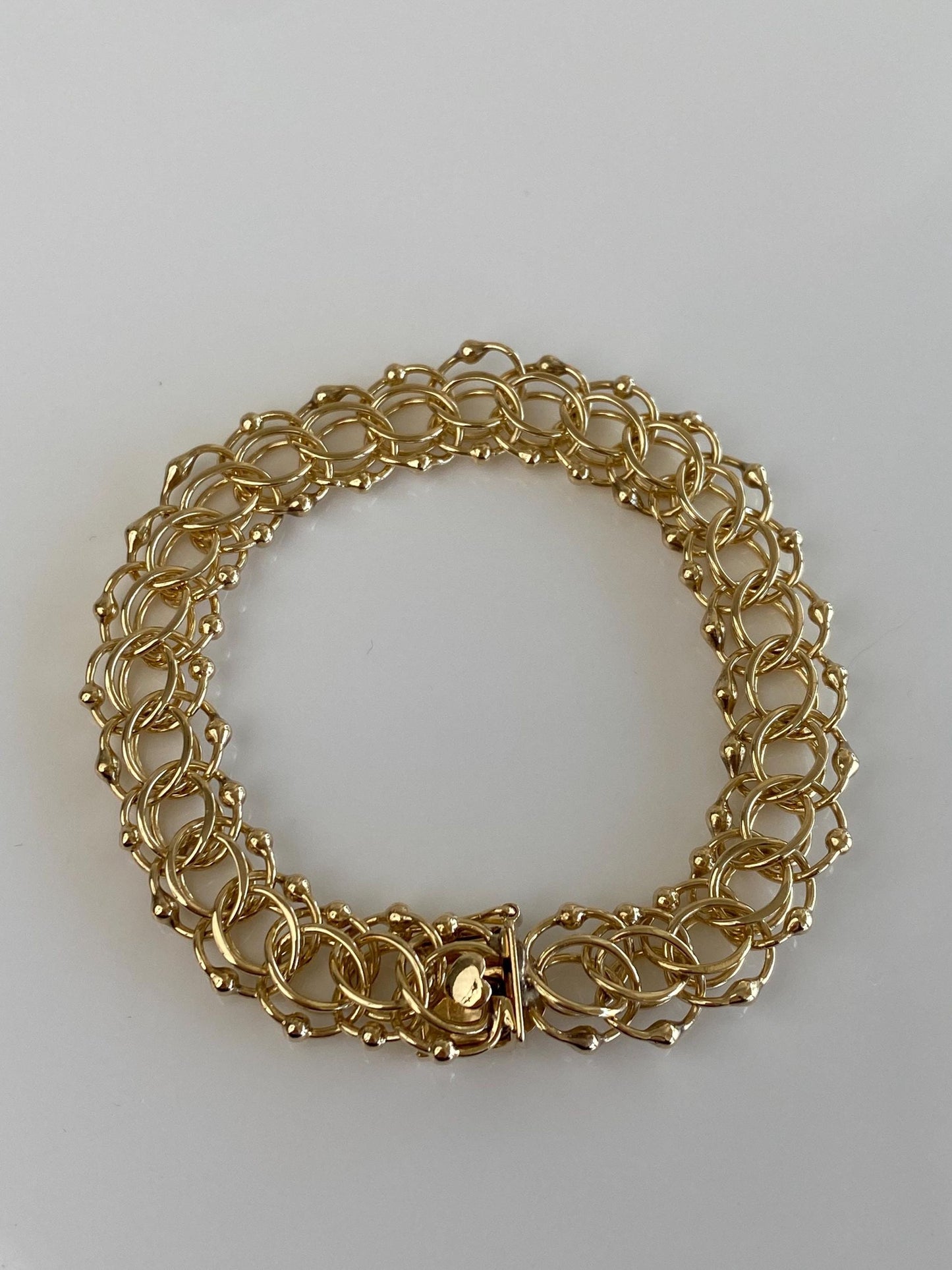 Vintage Solid 14k Yellow Gold Triple Link Charm Bracelet - 7.5 inches