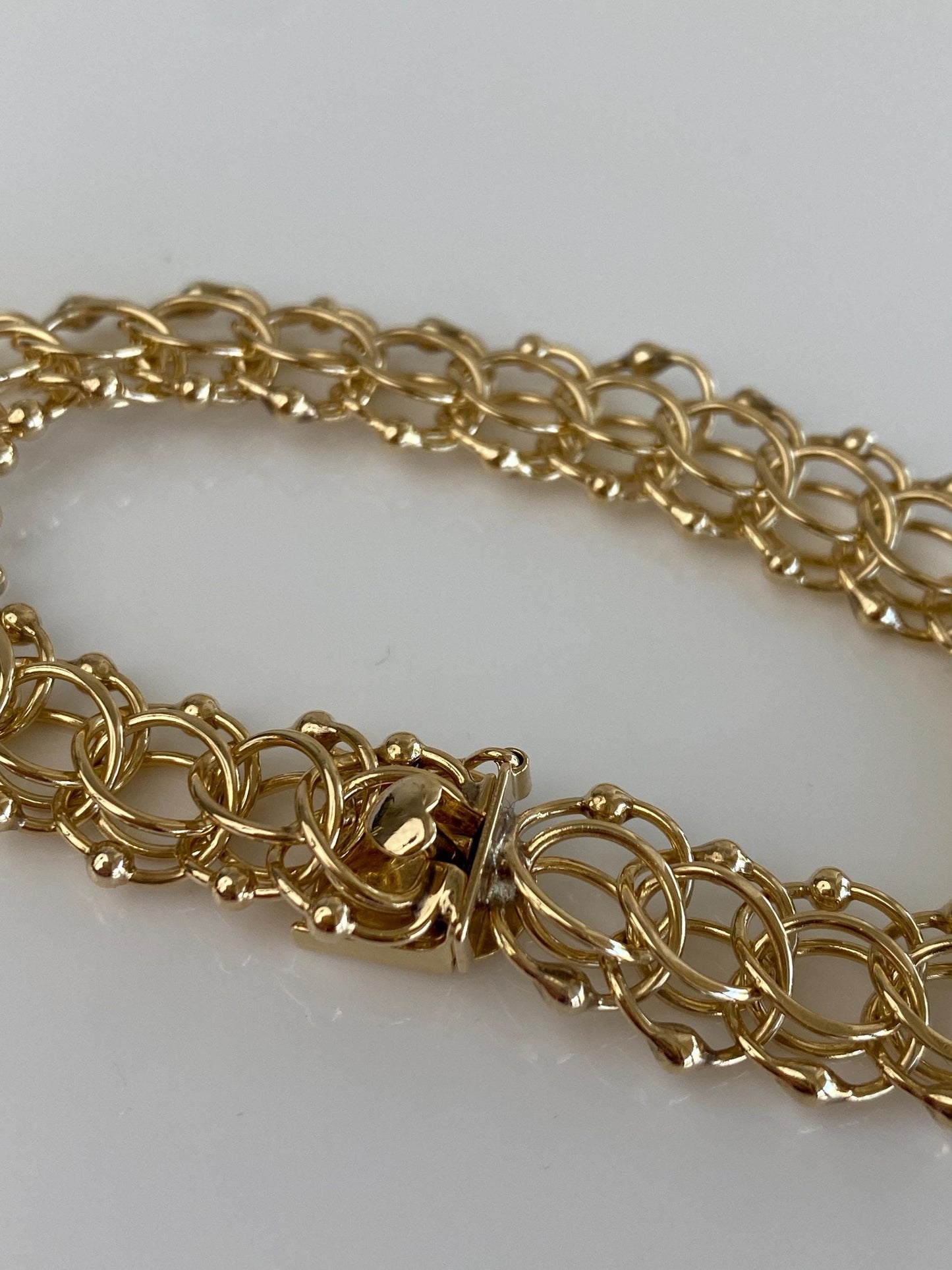 Vintage Solid 14k Yellow Gold Triple Link Charm Bracelet - 7.5 inches