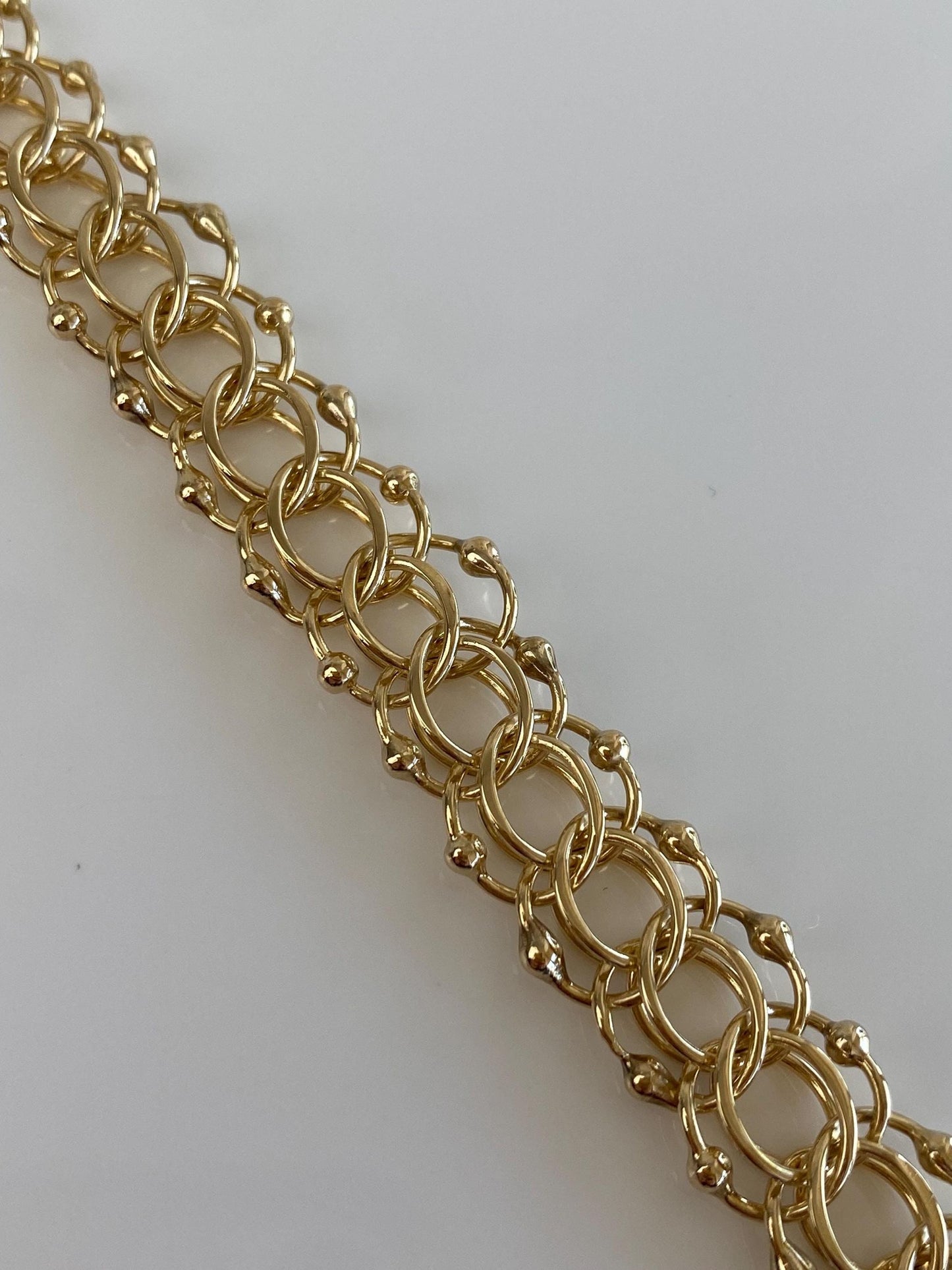 Vintage Solid 14k Yellow Gold Triple Link Charm Bracelet - 7.5 inches