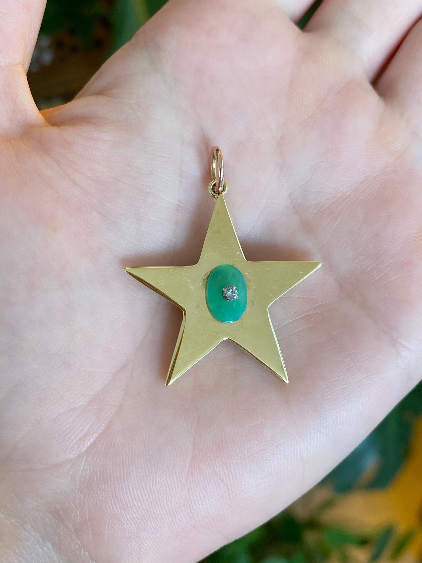 Solid 18k Yellow Gold Jade Diamond Star Charm