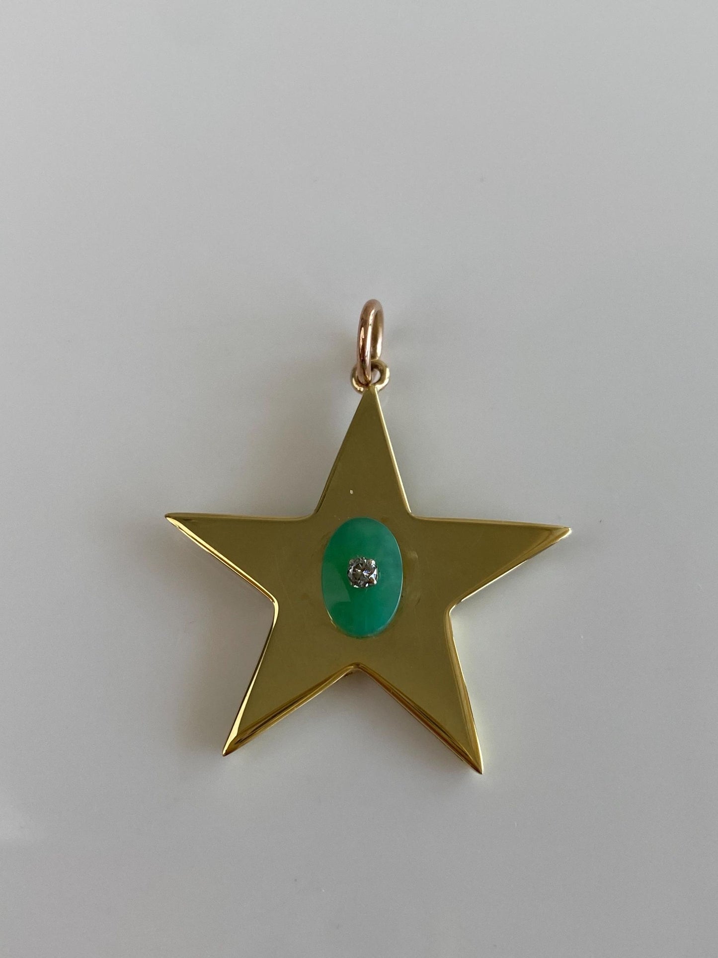 Solid 18k Yellow Gold Jade Diamond Star Charm