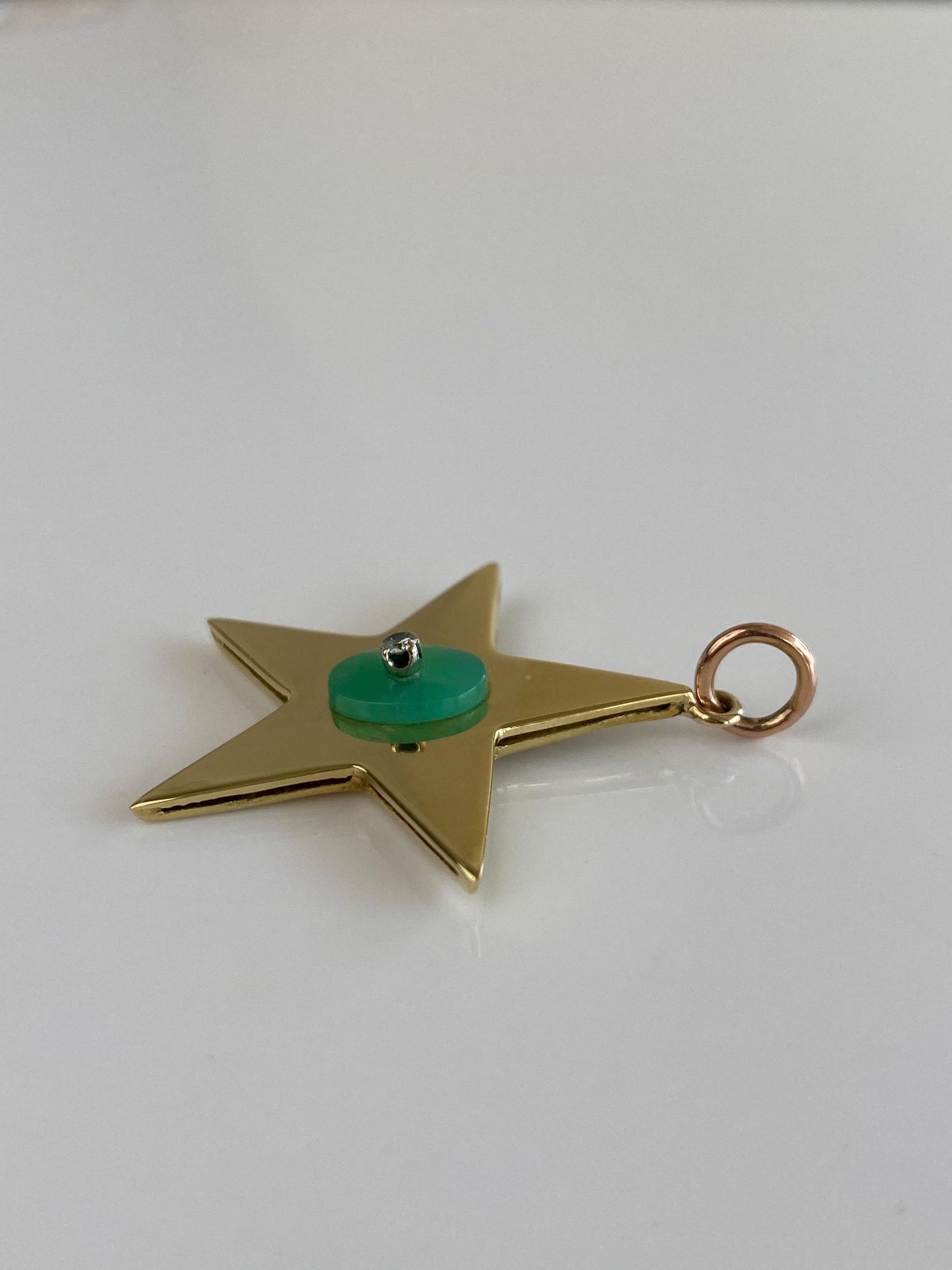 Solid 18k Yellow Gold Jade Diamond Star Charm