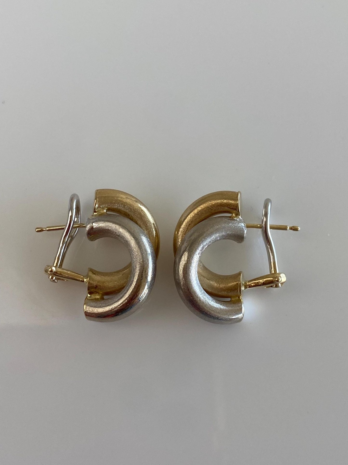 Vintage 14k White & Yellow Gold Satin Layered Drop Earrings