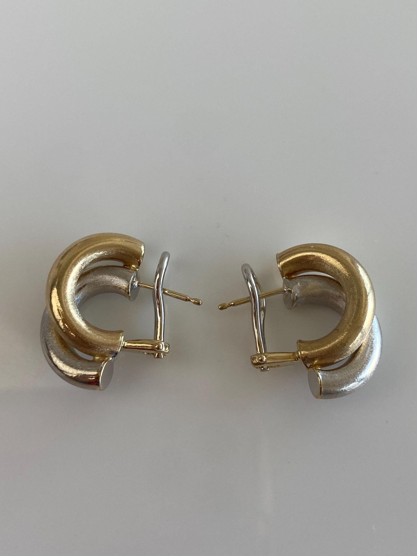 Vintage 14k White & Yellow Gold Satin Layered Drop Earrings