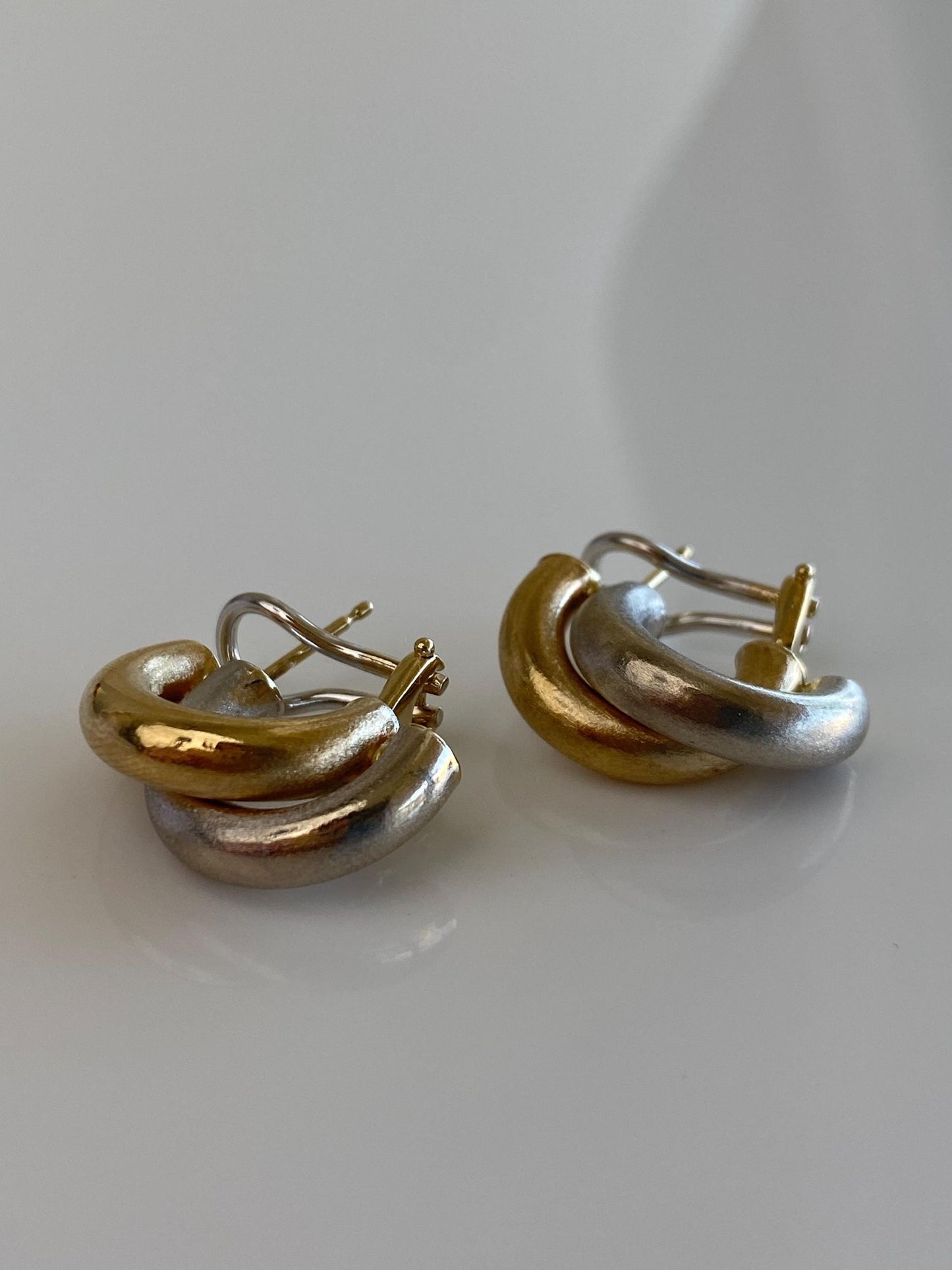 Vintage 14k White & Yellow Gold Satin Layered Drop Earrings