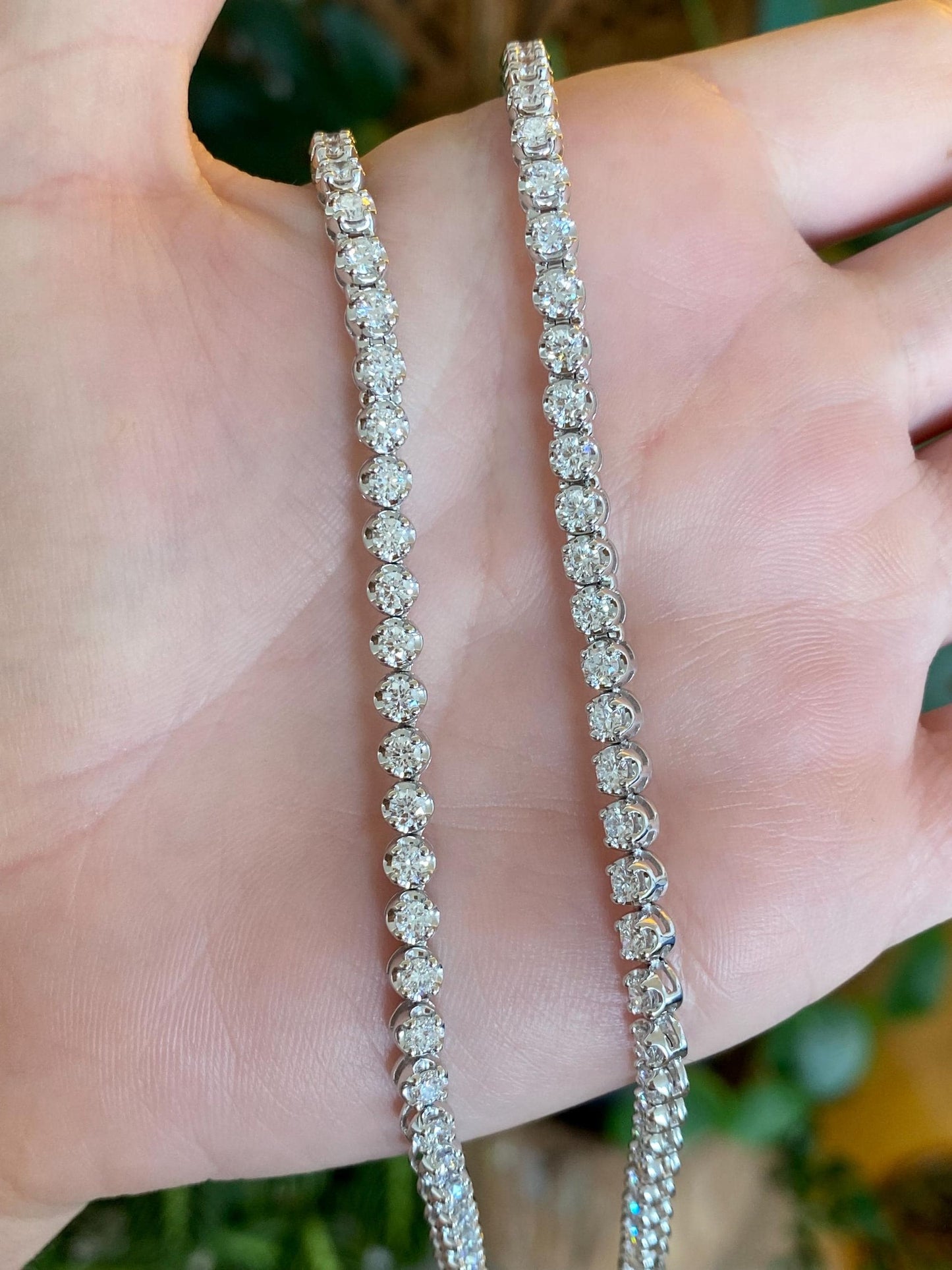 Vintage Solid 10k White Gold 7ct Diamond Link Necklace - 20 inches
