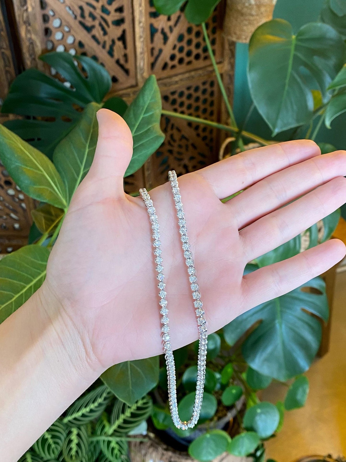 Vintage Solid 10k White Gold 7ct Diamond Link Necklace - 20 inches