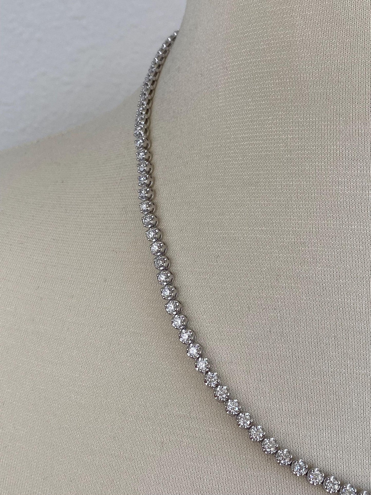 Vintage Solid 10k White Gold 7ct Diamond Link Necklace - 20 inches