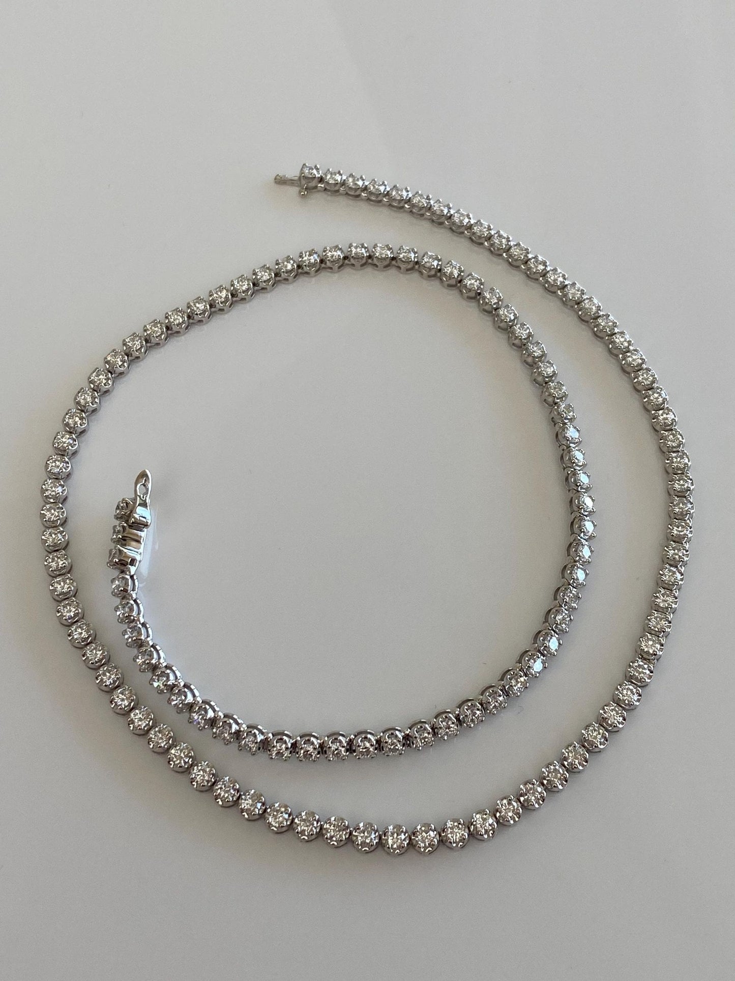Vintage Solid 10k White Gold 7ct Diamond Link Necklace - 20 inches