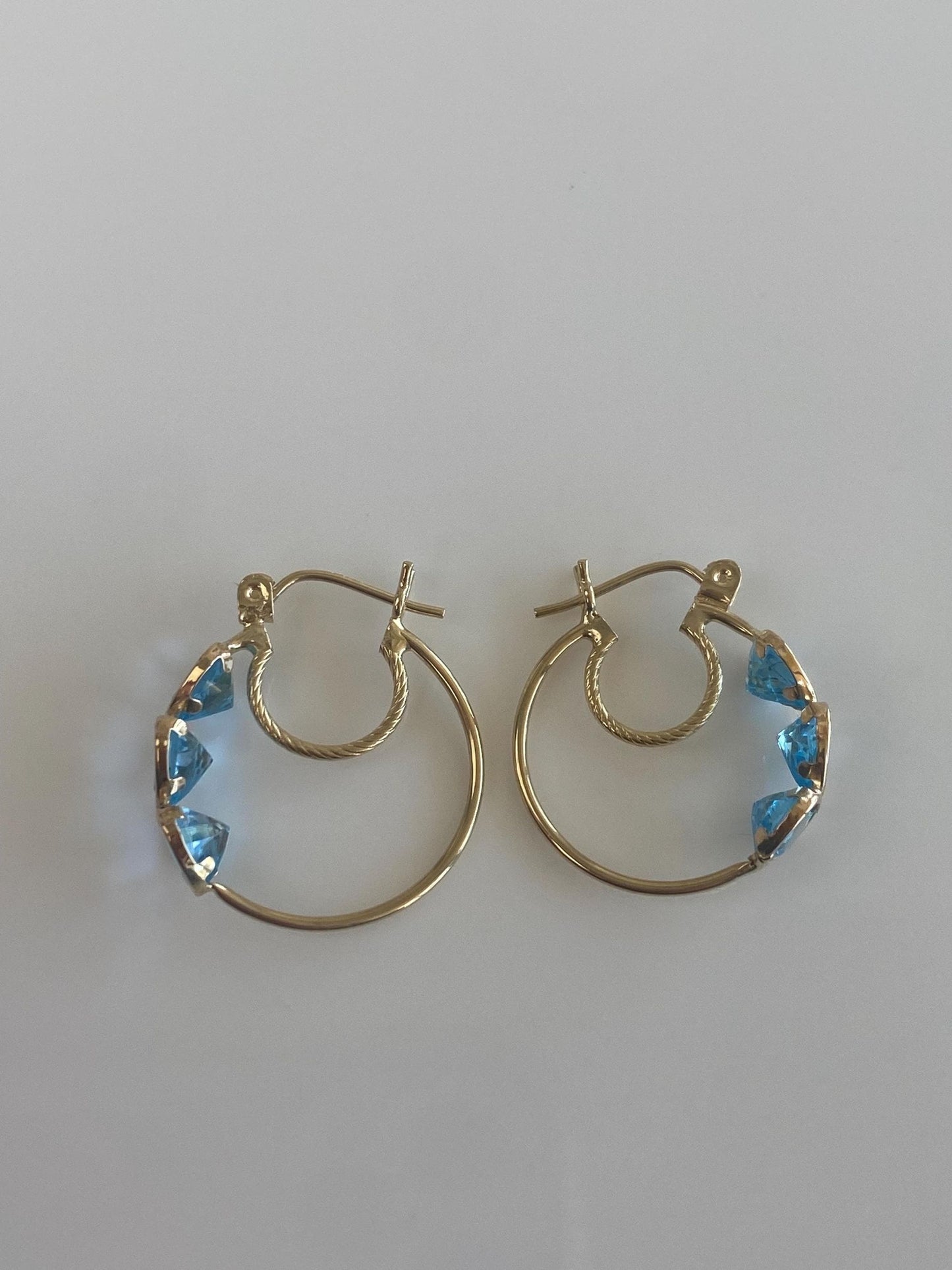 Vintage 10k Yellow Gold Topaz Hearts Hoop Earrings