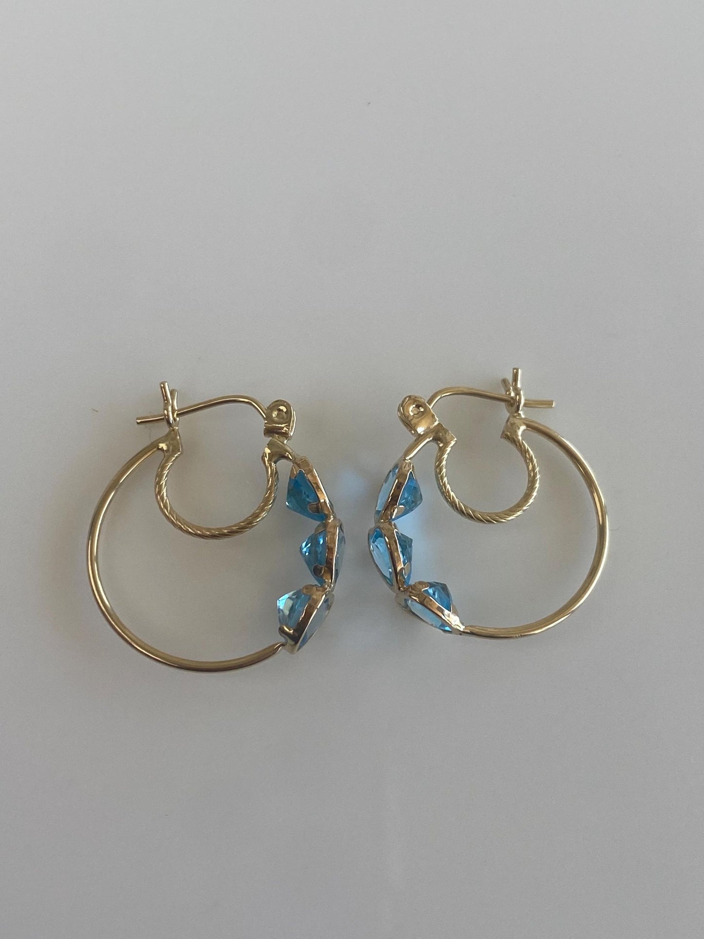 Vintage 10k Yellow Gold Topaz Hearts Hoop Earrings