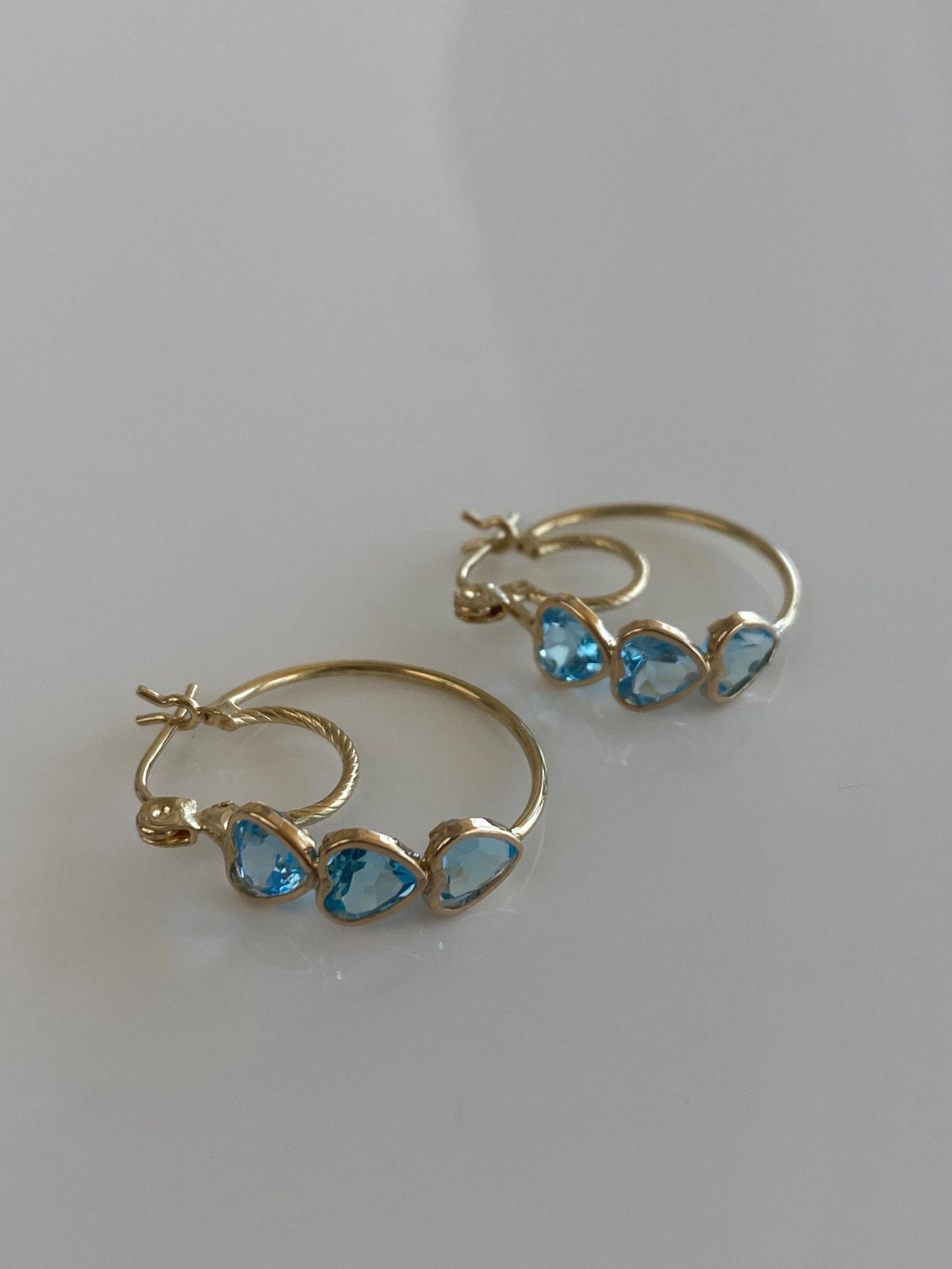 Vintage 10k Yellow Gold Topaz Hearts Hoop Earrings