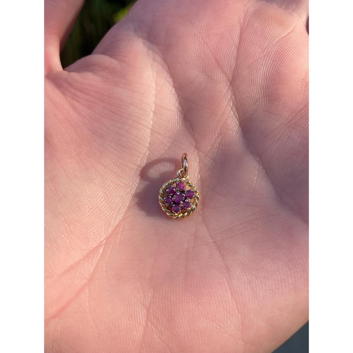 Solid 14k Yellow Gold Pink Spinel Cluster Charm