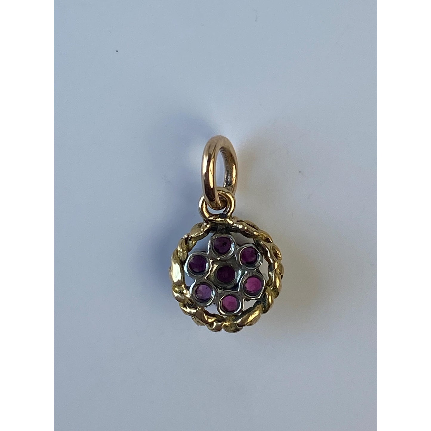 Solid 14k Yellow Gold Pink Spinel Cluster Charm