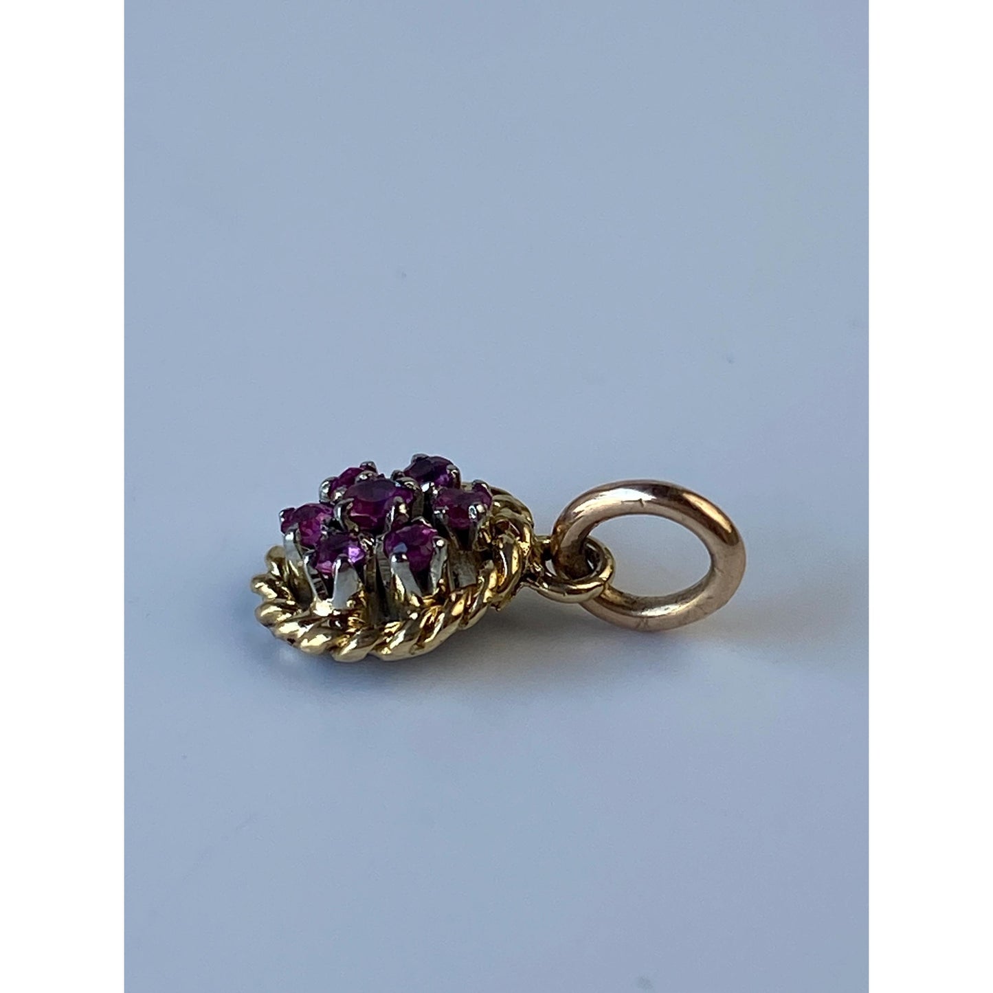 Solid 14k Yellow Gold Pink Spinel Cluster Charm