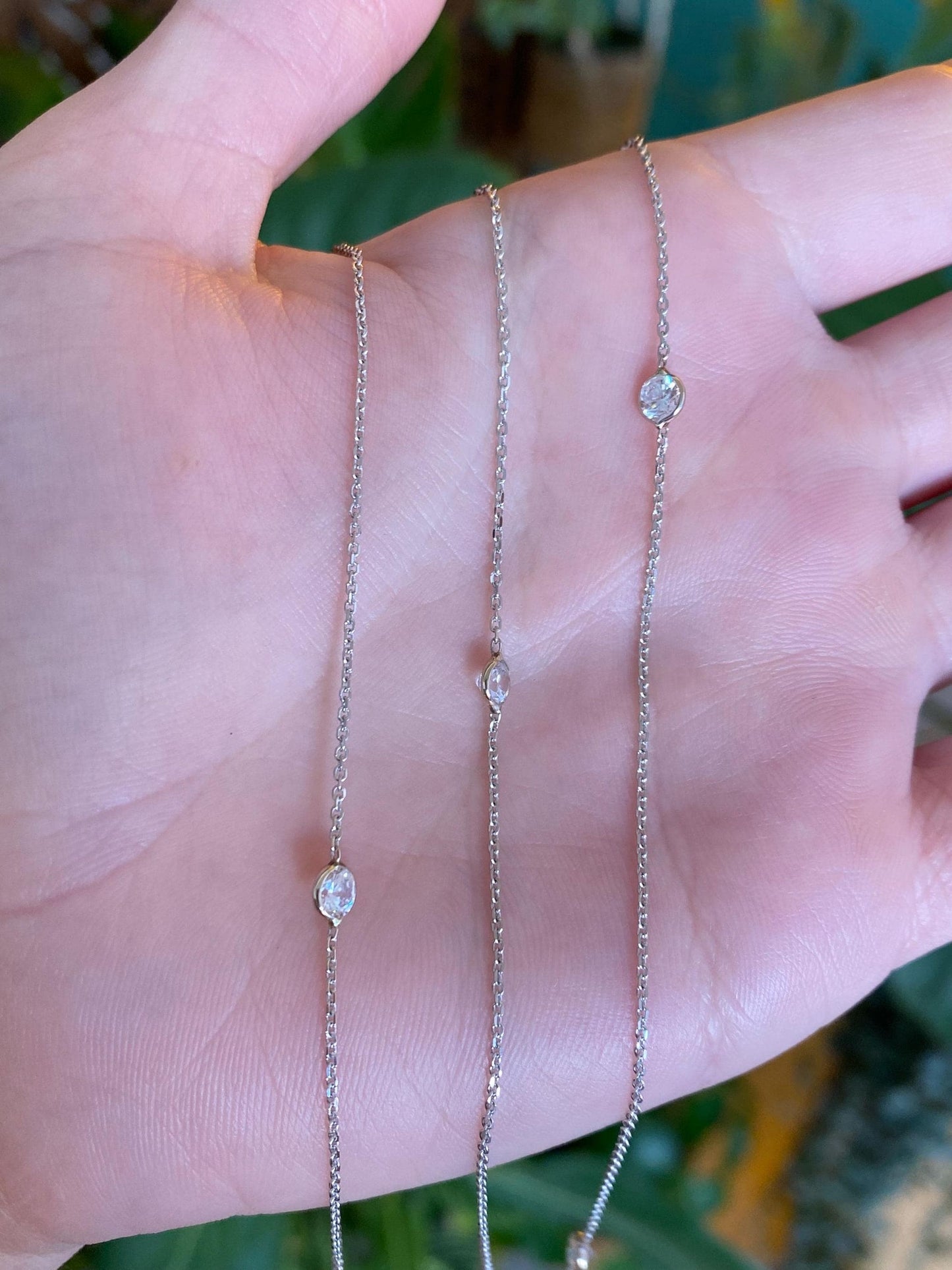 Vintage Solid 14k White Gold Cubic Zirconia Link Dainty Rolo Chain Necklace - 36.25 inches