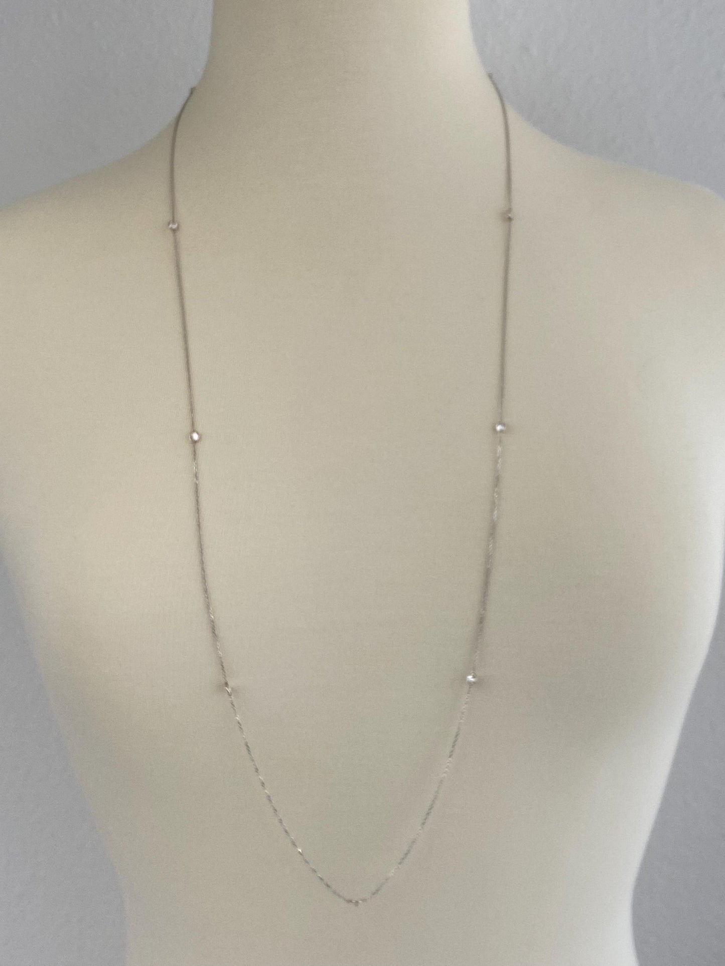 Vintage Solid 14k White Gold Cubic Zirconia Link Dainty Rolo Chain Necklace - 36.25 inches