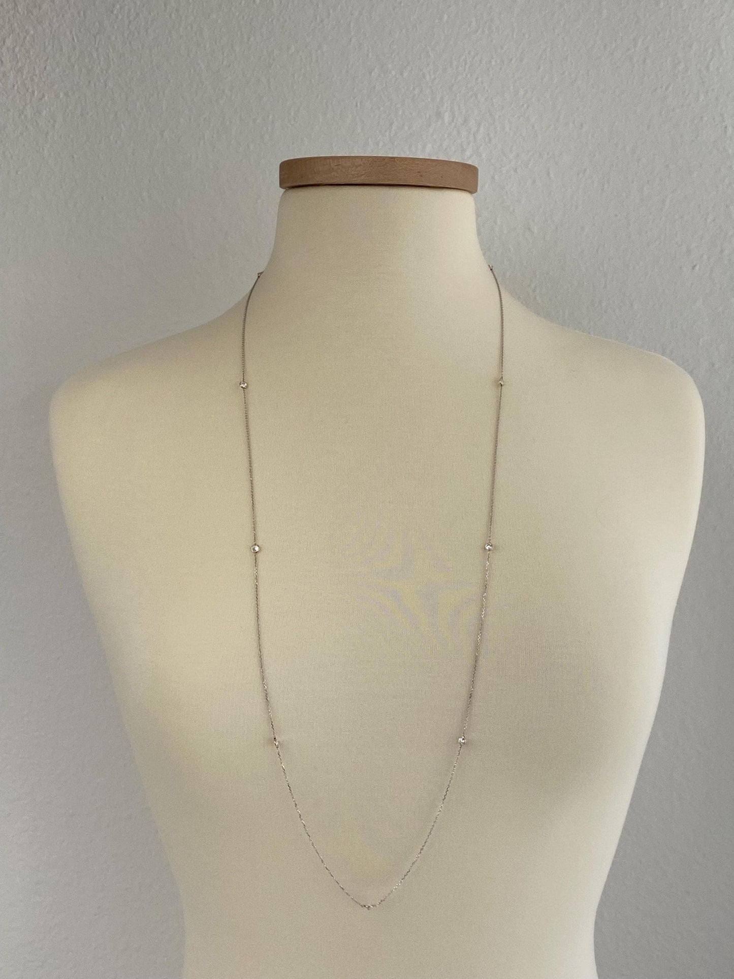 Vintage Solid 14k White Gold Cubic Zirconia Link Dainty Rolo Chain Necklace - 36.25 inches