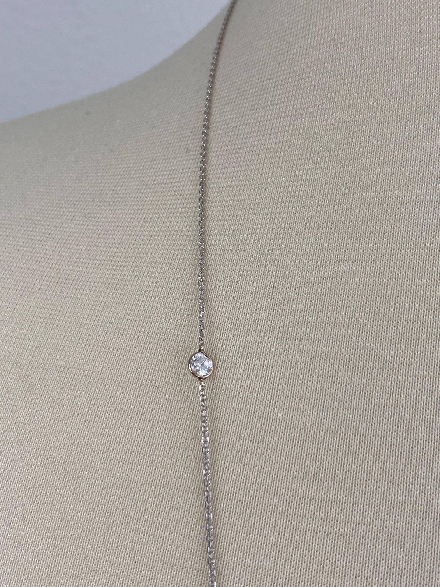 Vintage Solid 14k White Gold Cubic Zirconia Link Dainty Rolo Chain Necklace - 36.25 inches
