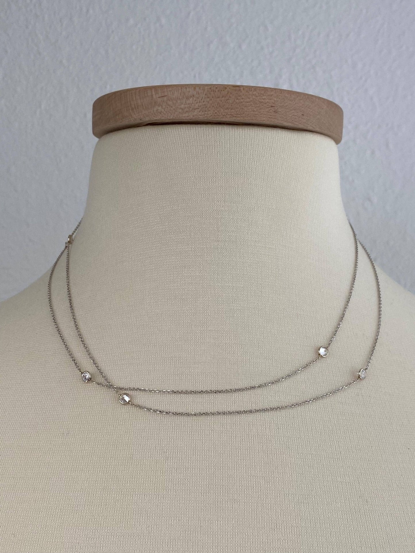 Vintage Solid 14k White Gold Cubic Zirconia Link Dainty Rolo Chain Necklace - 36.25 inches
