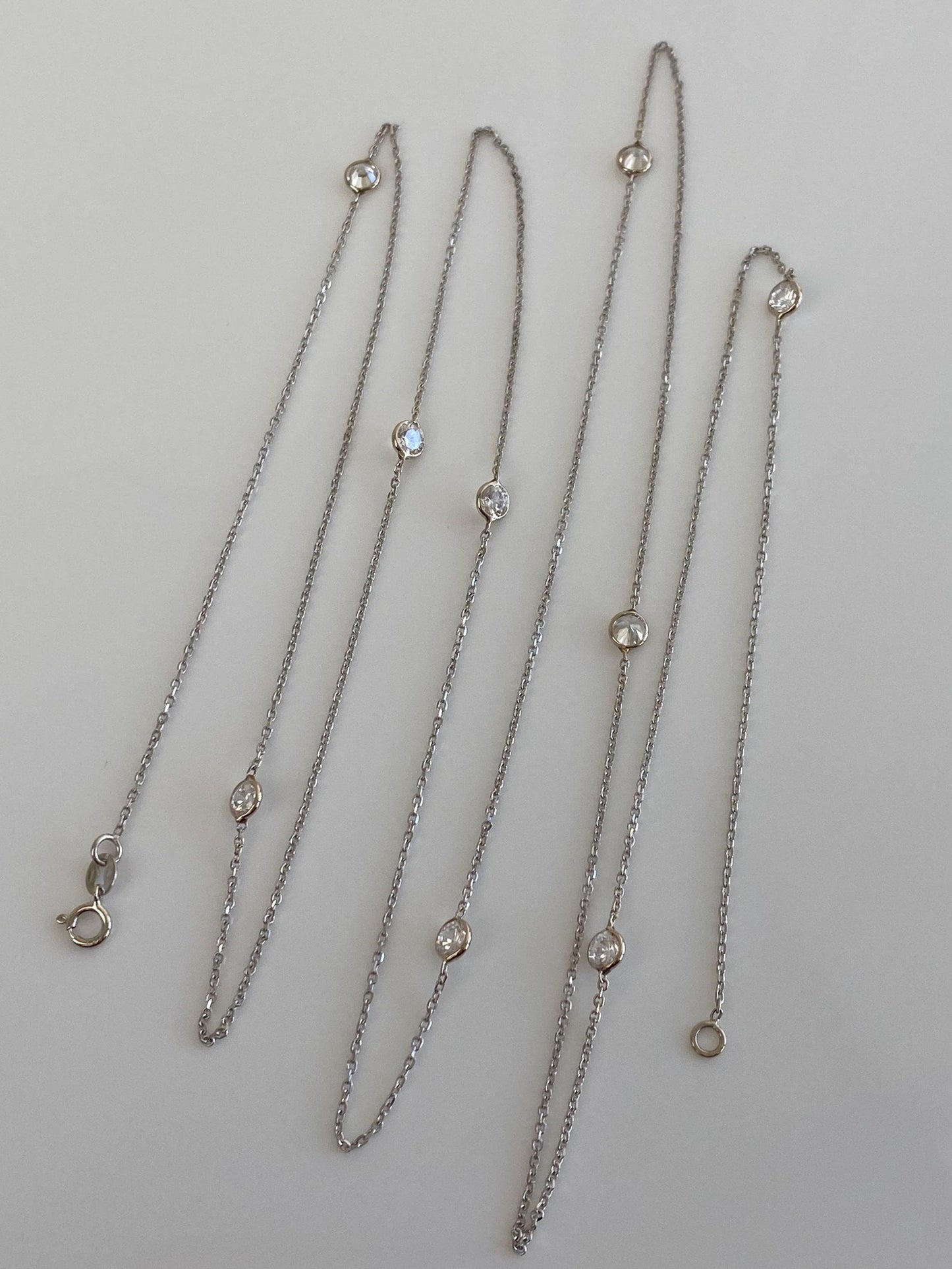 Vintage Solid 14k White Gold Cubic Zirconia Link Dainty Rolo Chain Necklace - 36.25 inches