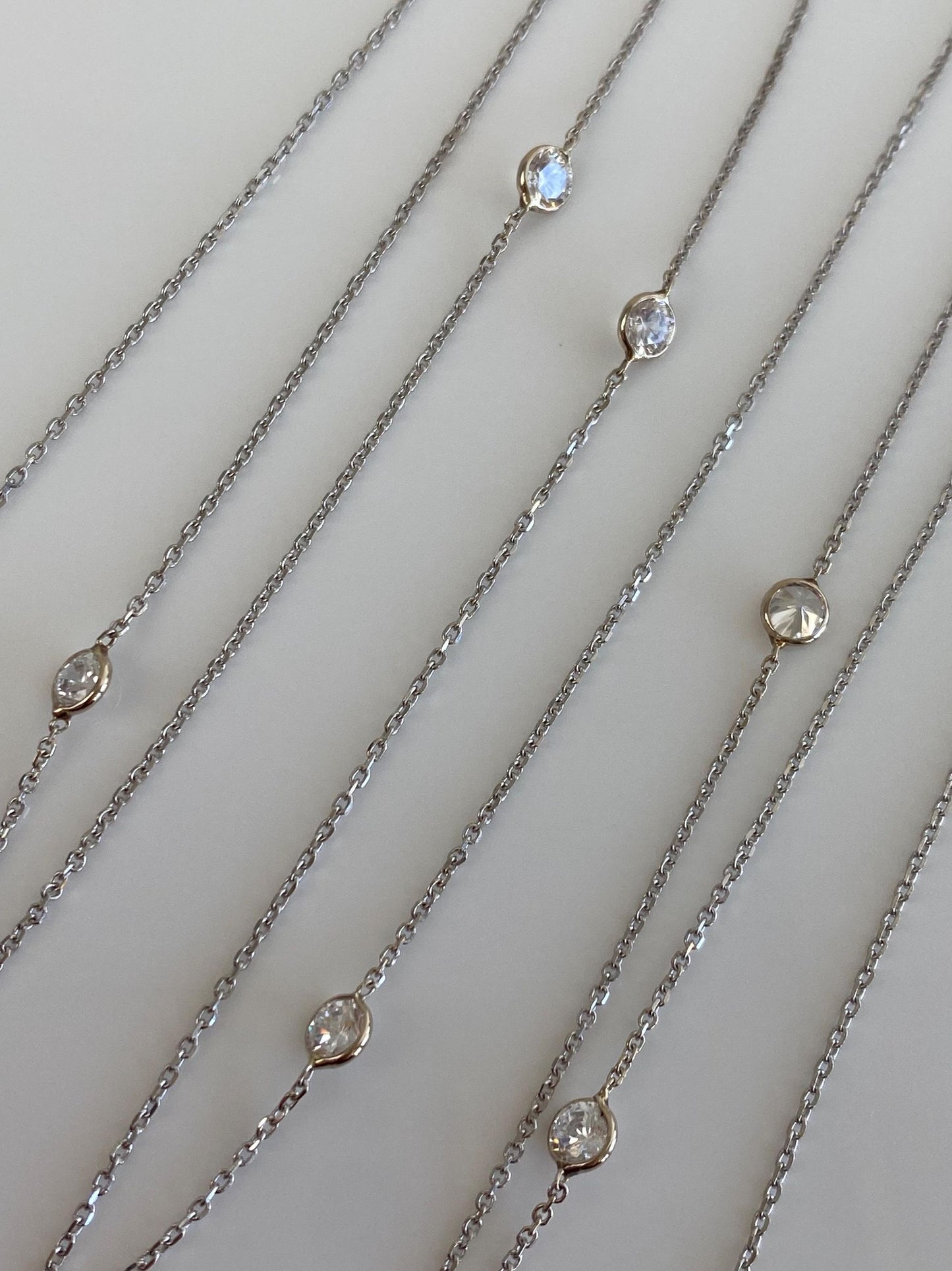 Vintage Solid 14k White Gold Cubic Zirconia Link Dainty Rolo Chain Necklace - 36.25 inches