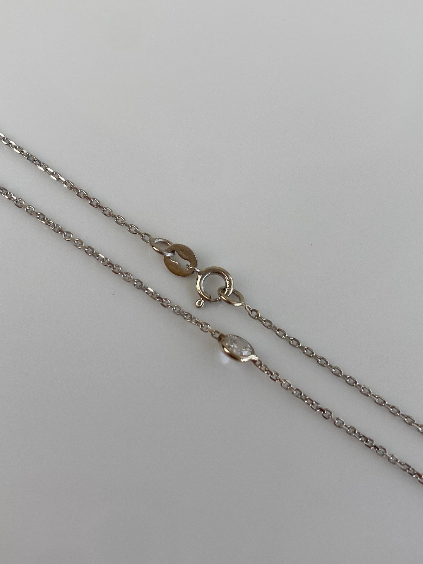 Vintage Solid 14k White Gold Cubic Zirconia Link Dainty Rolo Chain Necklace - 36.25 inches