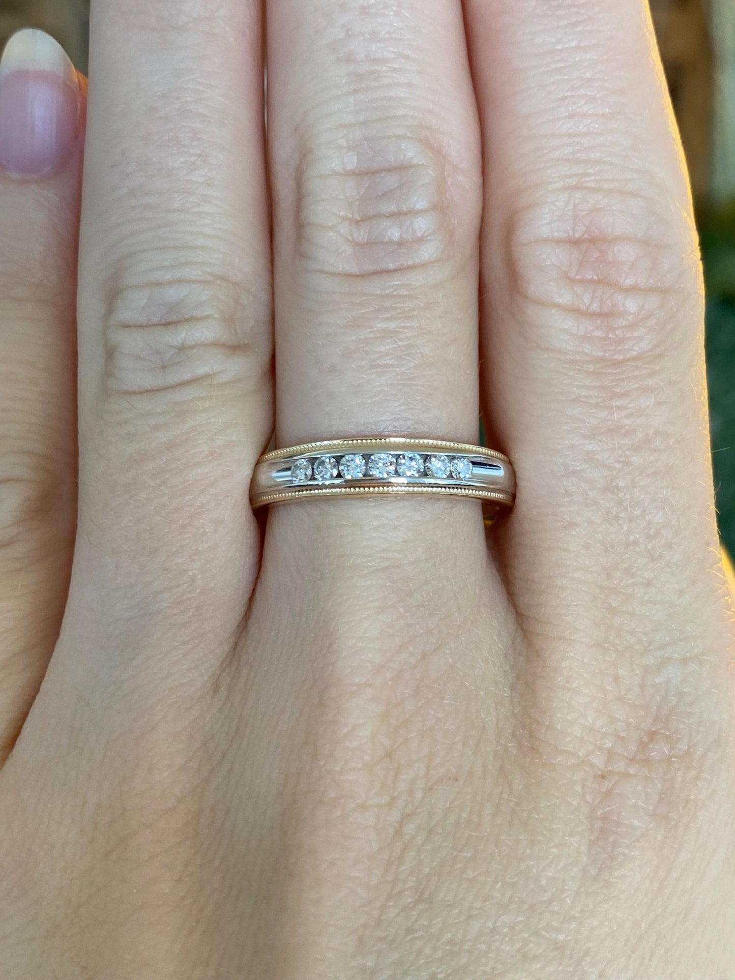 Vintage Solid 14k White & Yellow Gold Diamond Ring Band - Size 8.75
