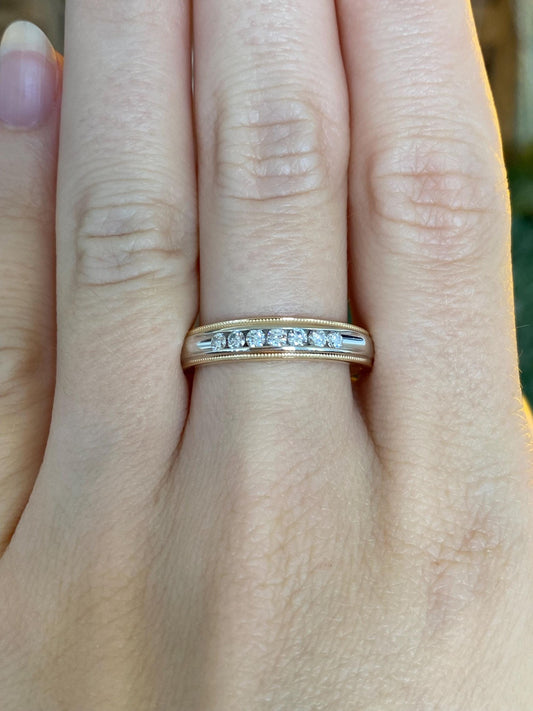 Vintage Solid 14k White & Yellow Gold Diamond Ring Band - Size 8.75
