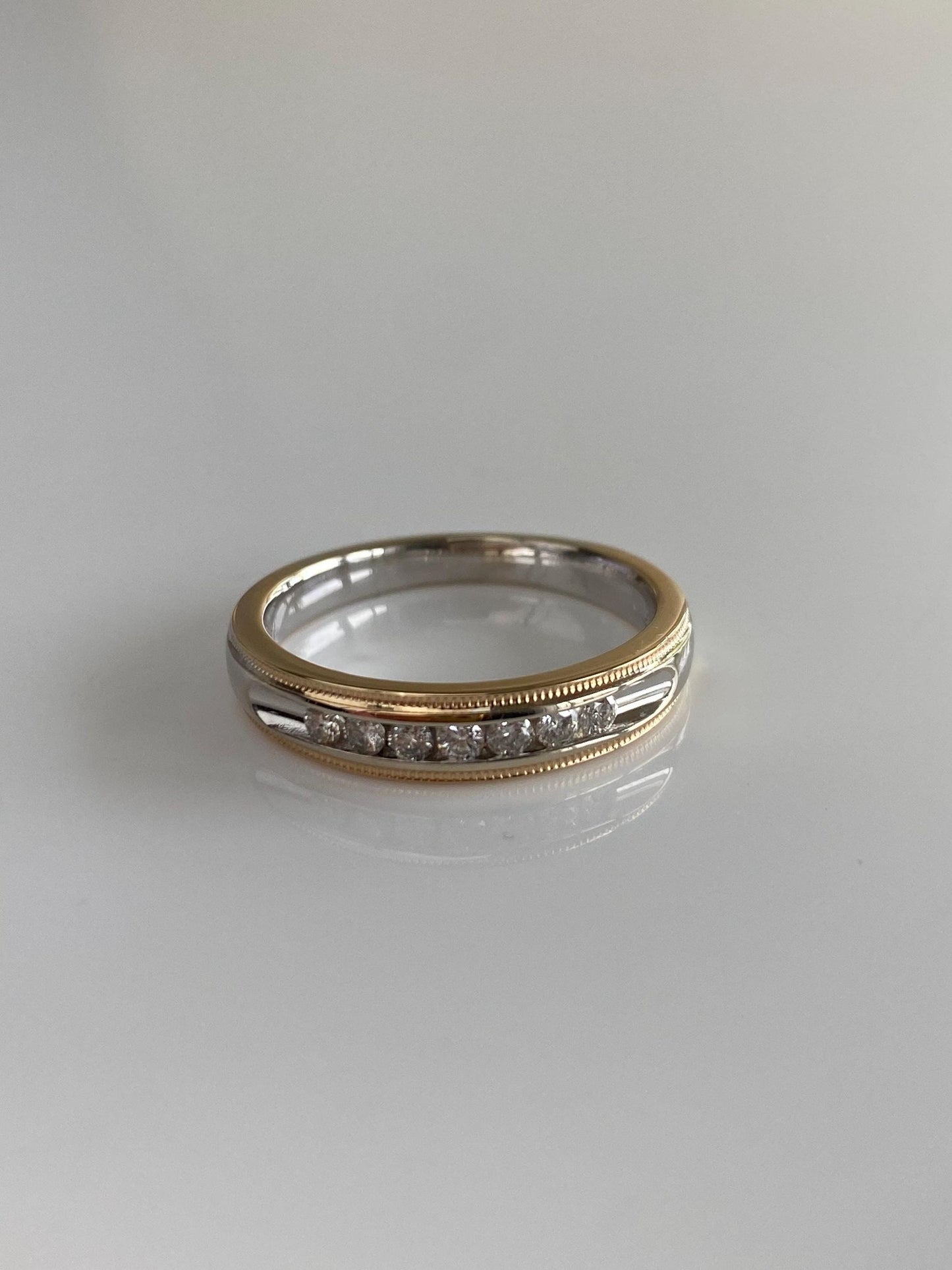 Vintage Solid 14k White & Yellow Gold Diamond Ring Band - Size 8.75