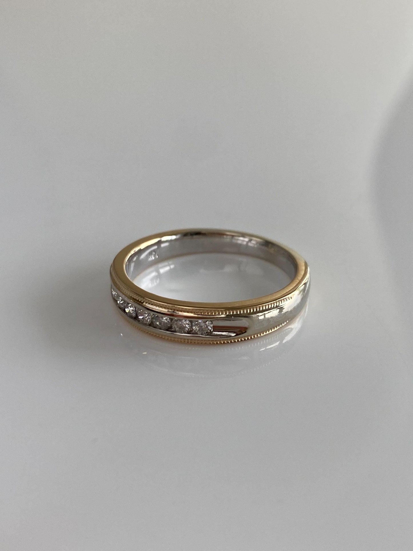 Vintage Solid 14k White & Yellow Gold Diamond Ring Band - Size 8.75