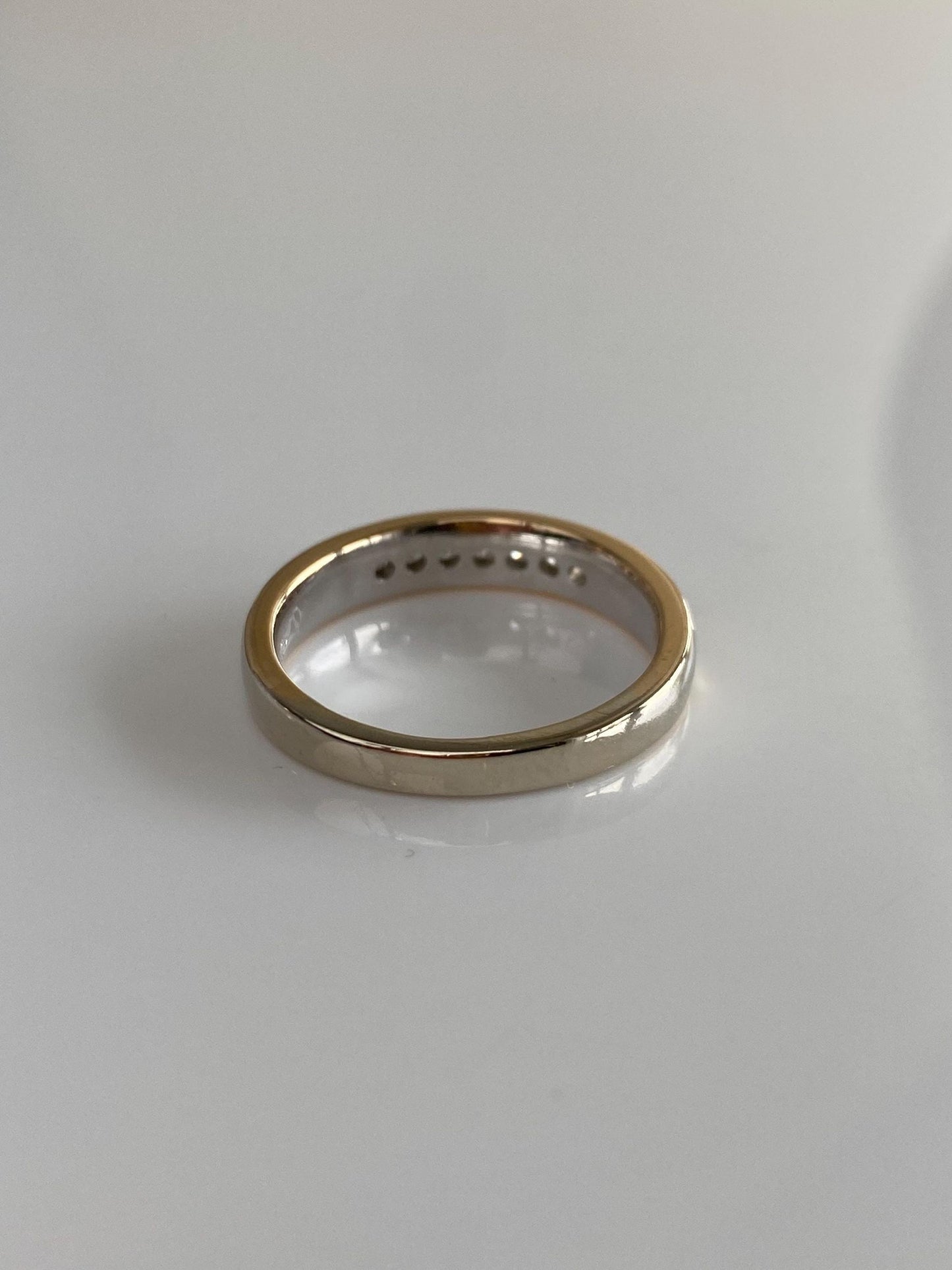 Vintage Solid 14k White & Yellow Gold Diamond Ring Band - Size 8.75