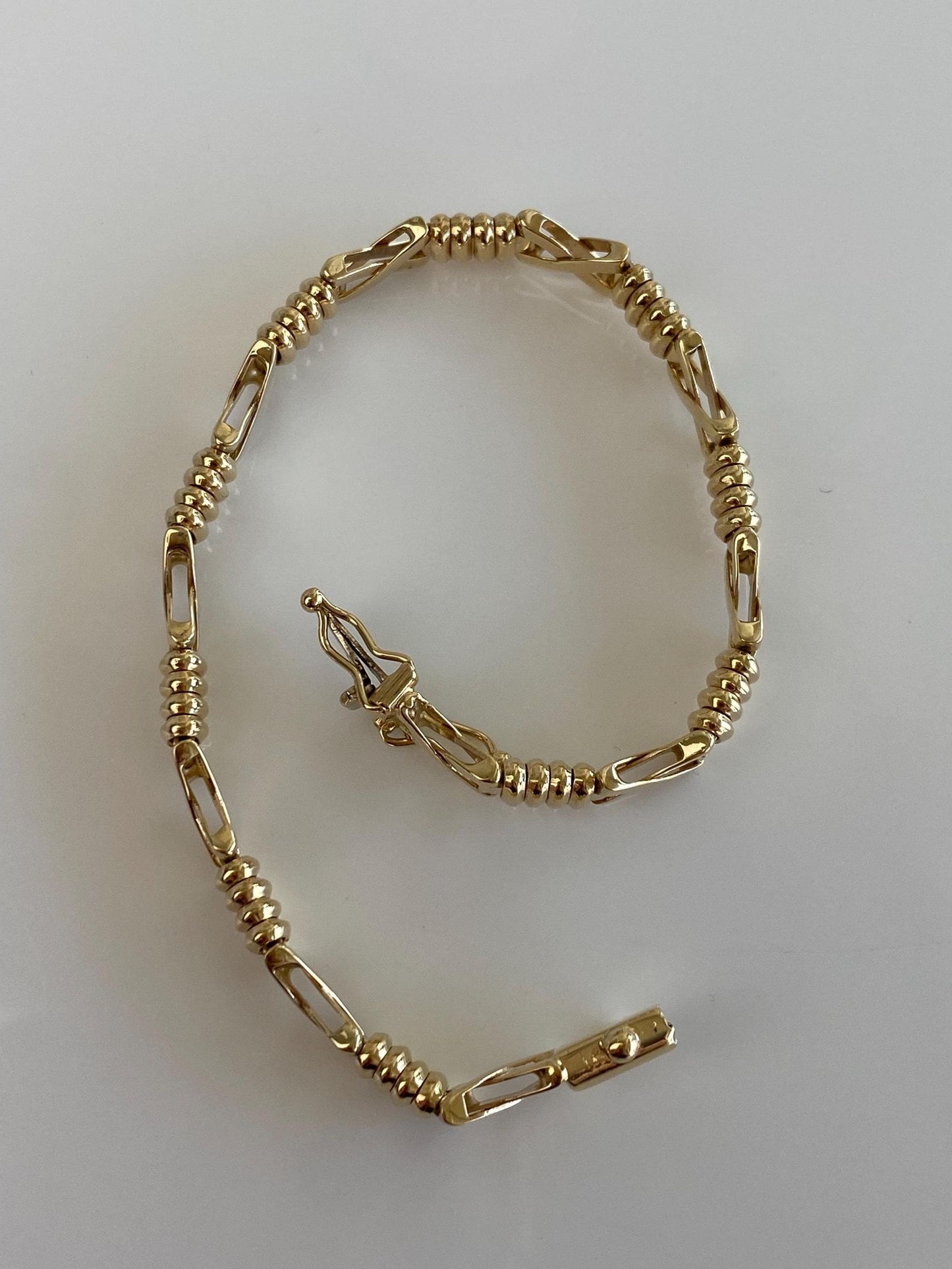 Vintage Solid 14k Yellow Gold Fancy X Link Bracelet - 7 inches