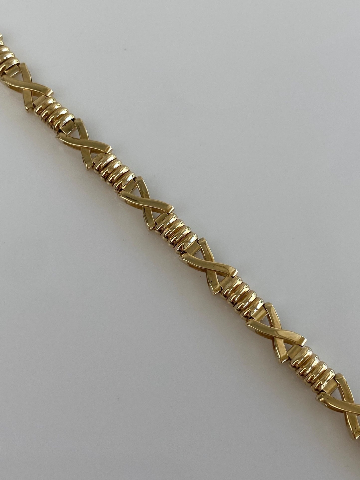 Vintage Solid 14k Yellow Gold Fancy X Link Bracelet - 7 inches