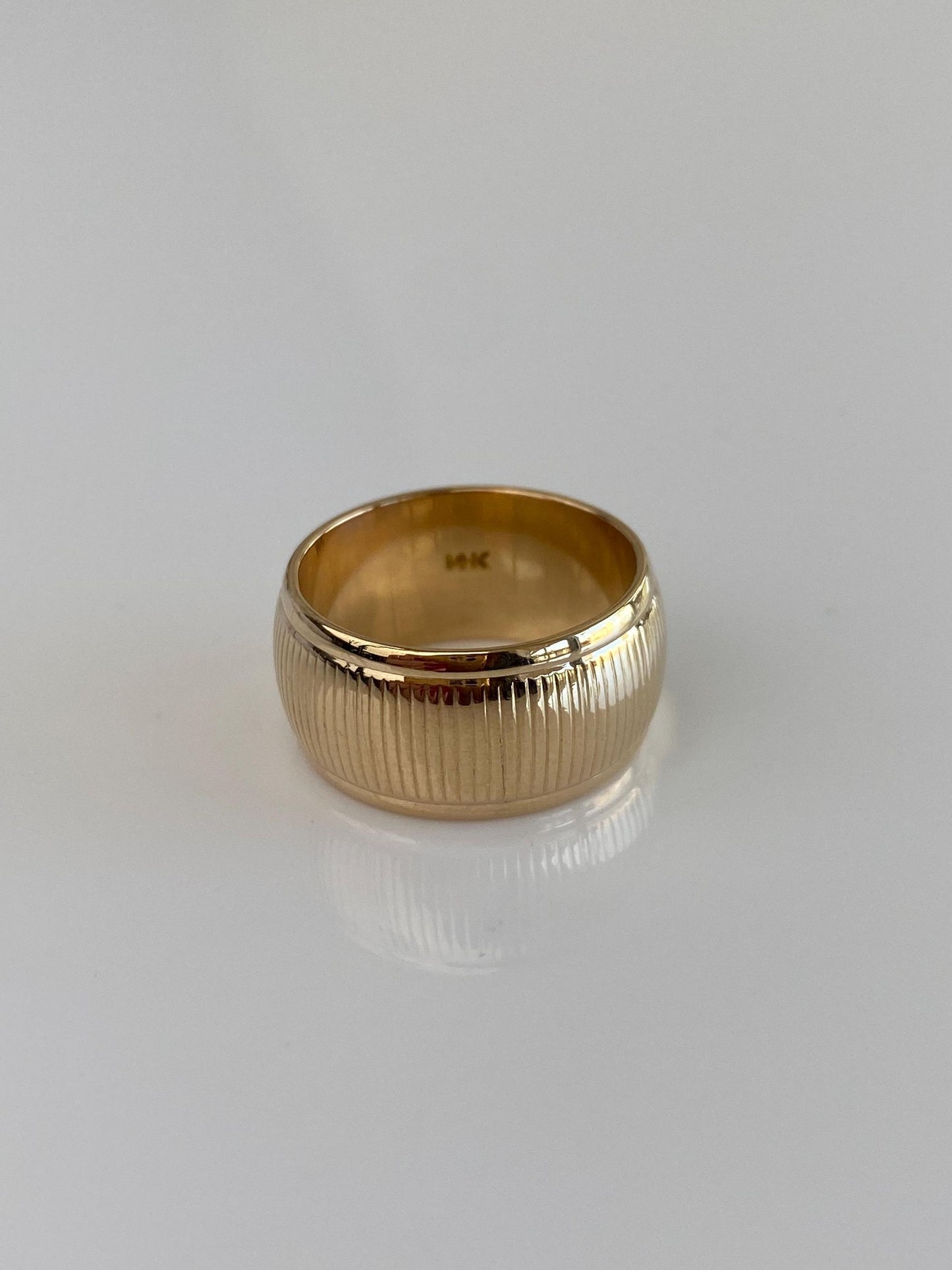 Vintage Solid 14k Yellow Gold Textured Wide Ring Band - Size 6.25