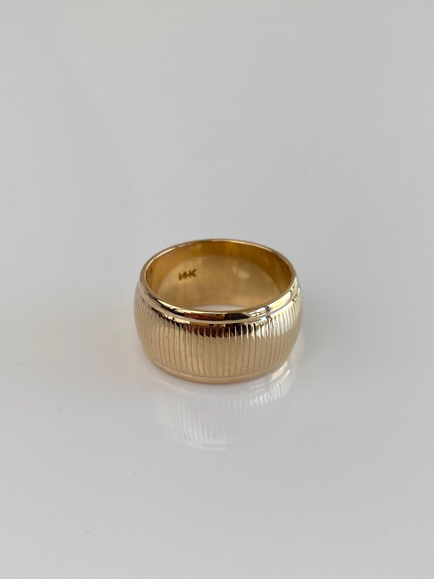 Vintage Solid 14k Yellow Gold Textured Wide Ring Band - Size 6.25