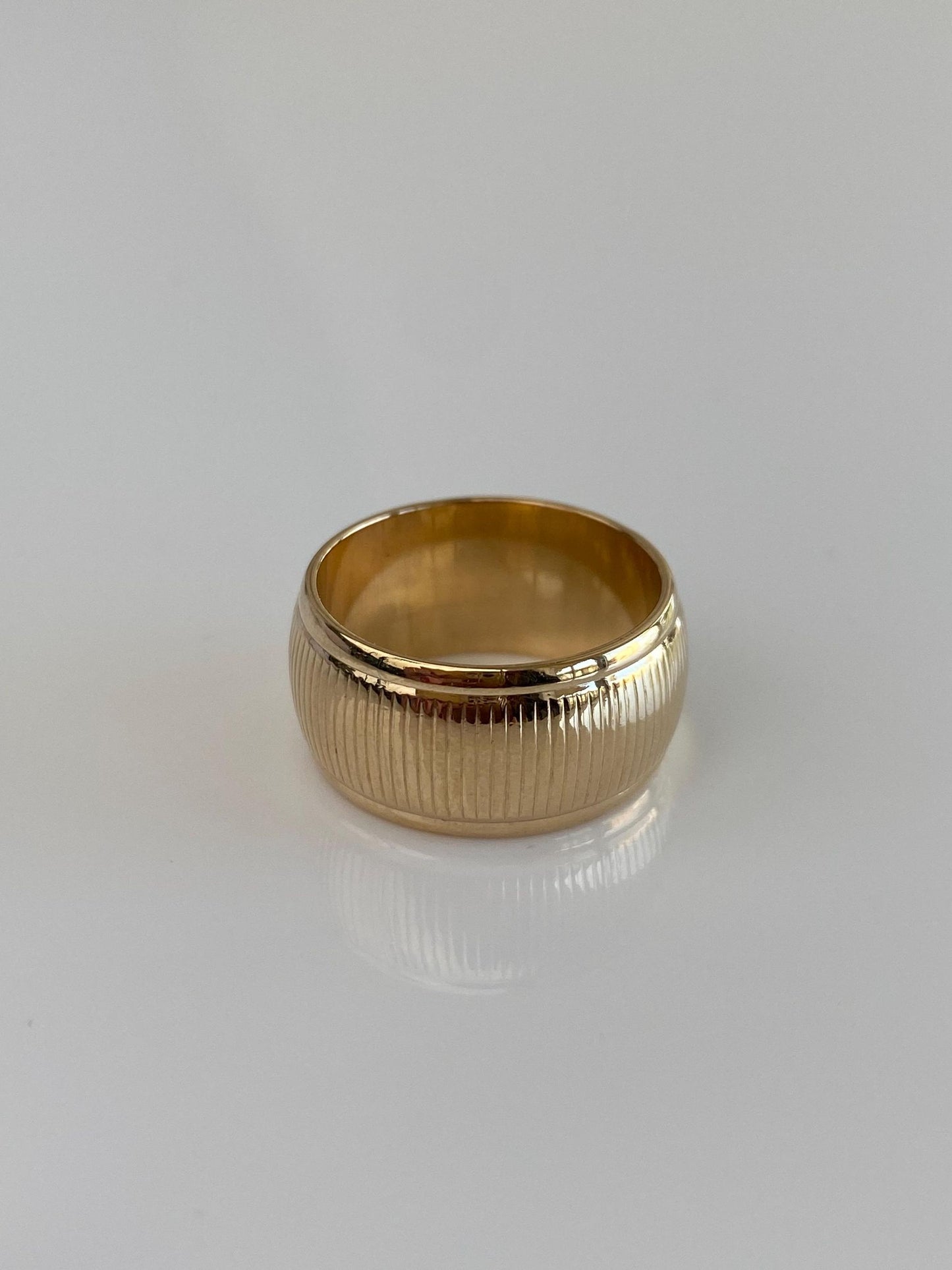 Vintage Solid 14k Yellow Gold Textured Wide Ring Band - Size 6.25