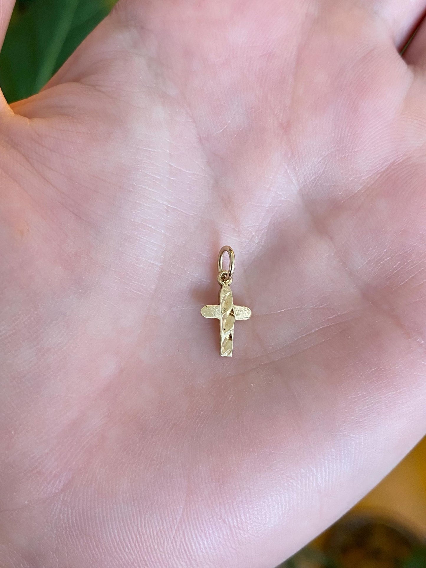 Vintage Solid 14k Yellow Gold Diamond Cut Little Cross Charm