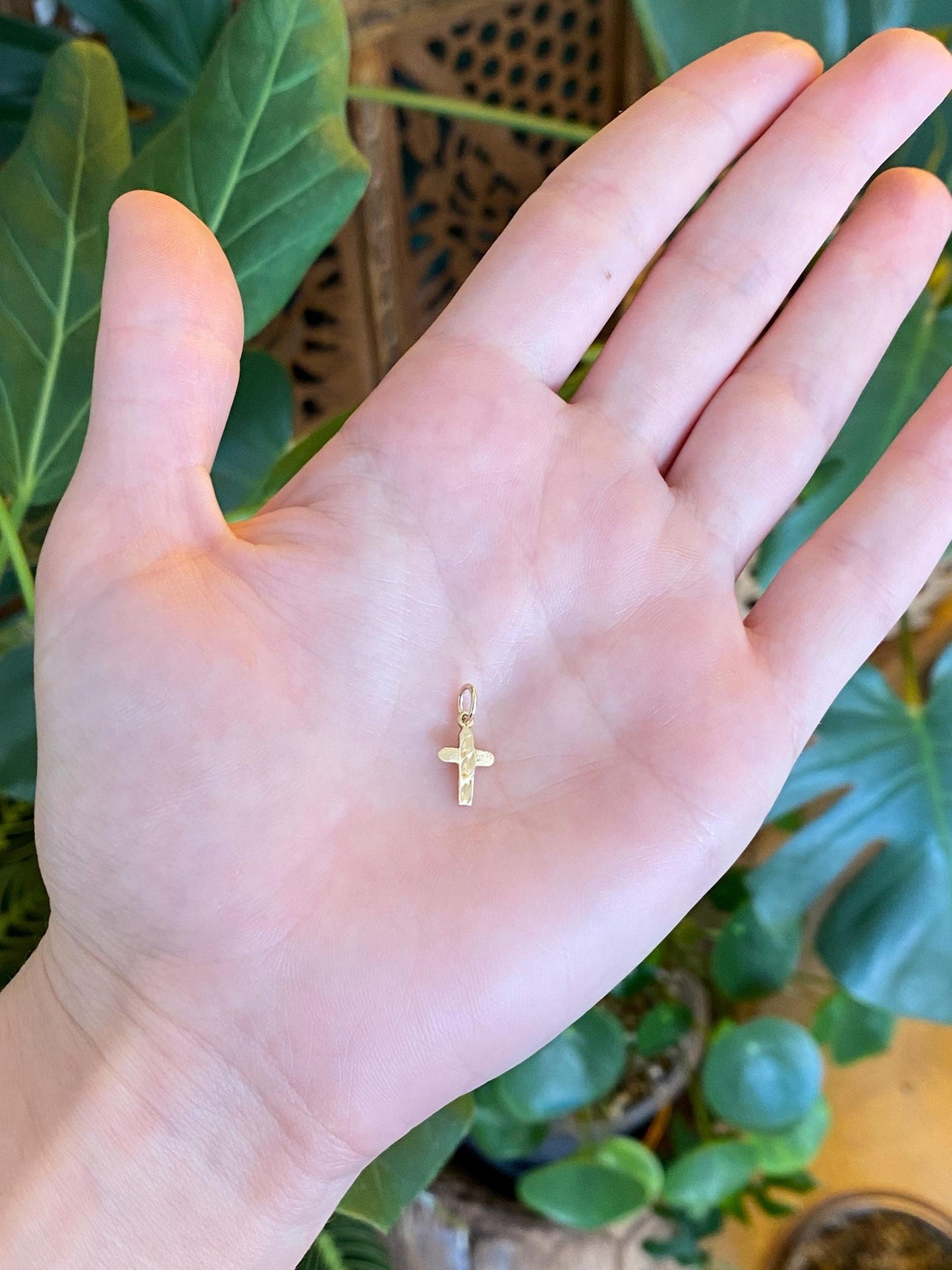 Vintage Solid 14k Yellow Gold Diamond Cut Little Cross Charm