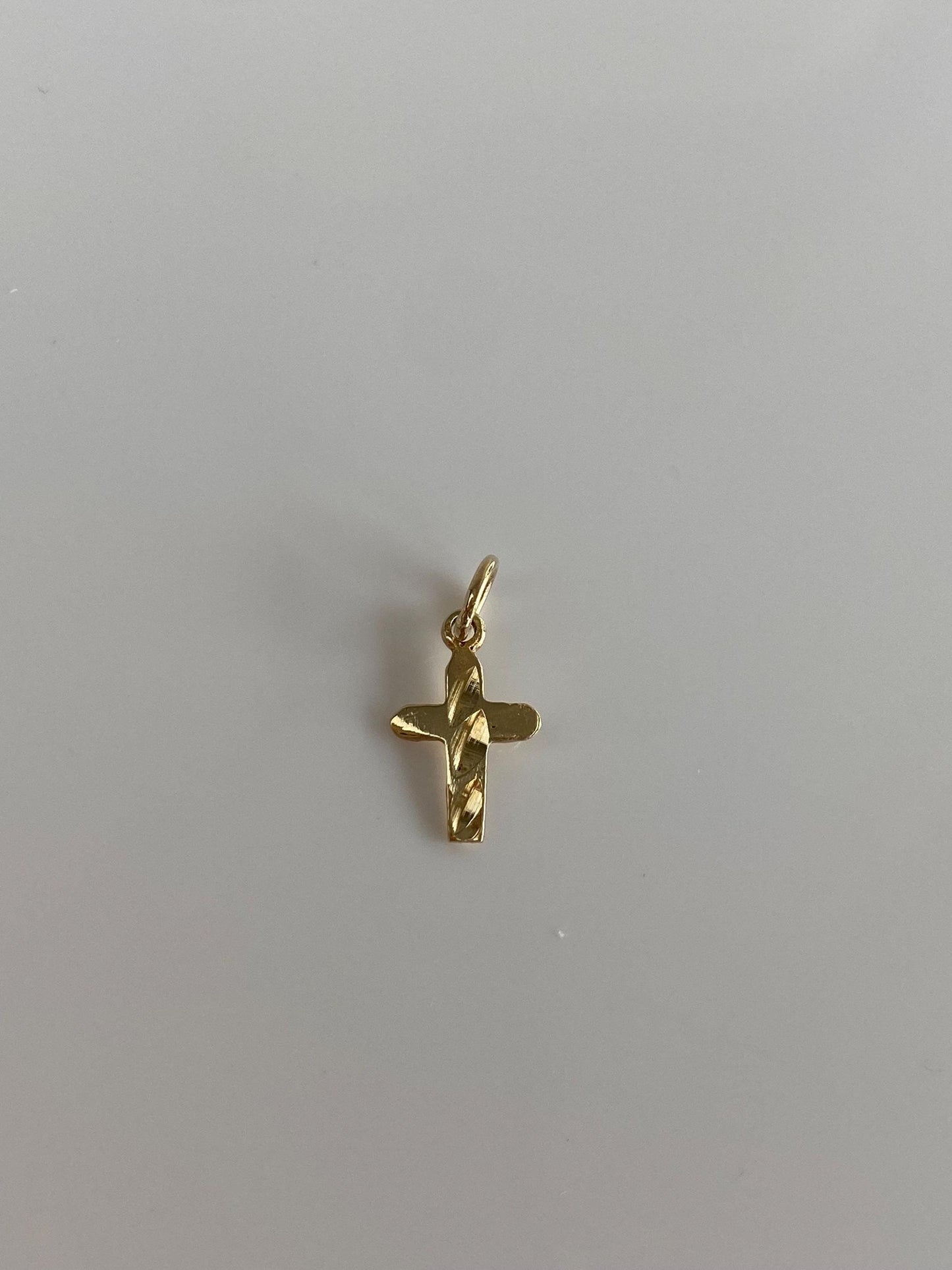 Vintage Solid 14k Yellow Gold Diamond Cut Little Cross Charm