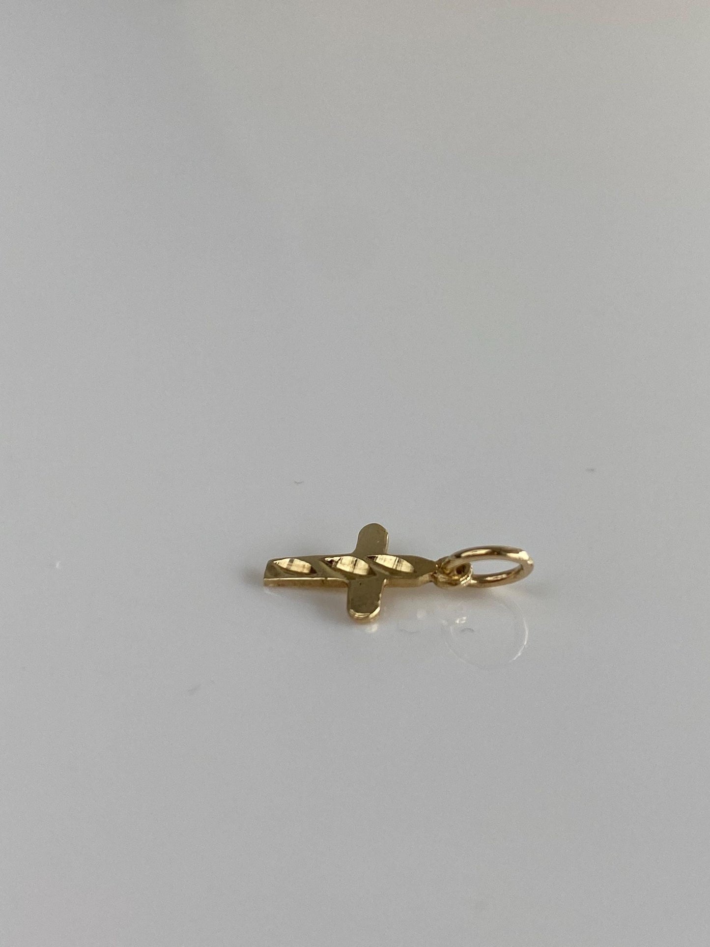 Vintage Solid 14k Yellow Gold Diamond Cut Little Cross Charm