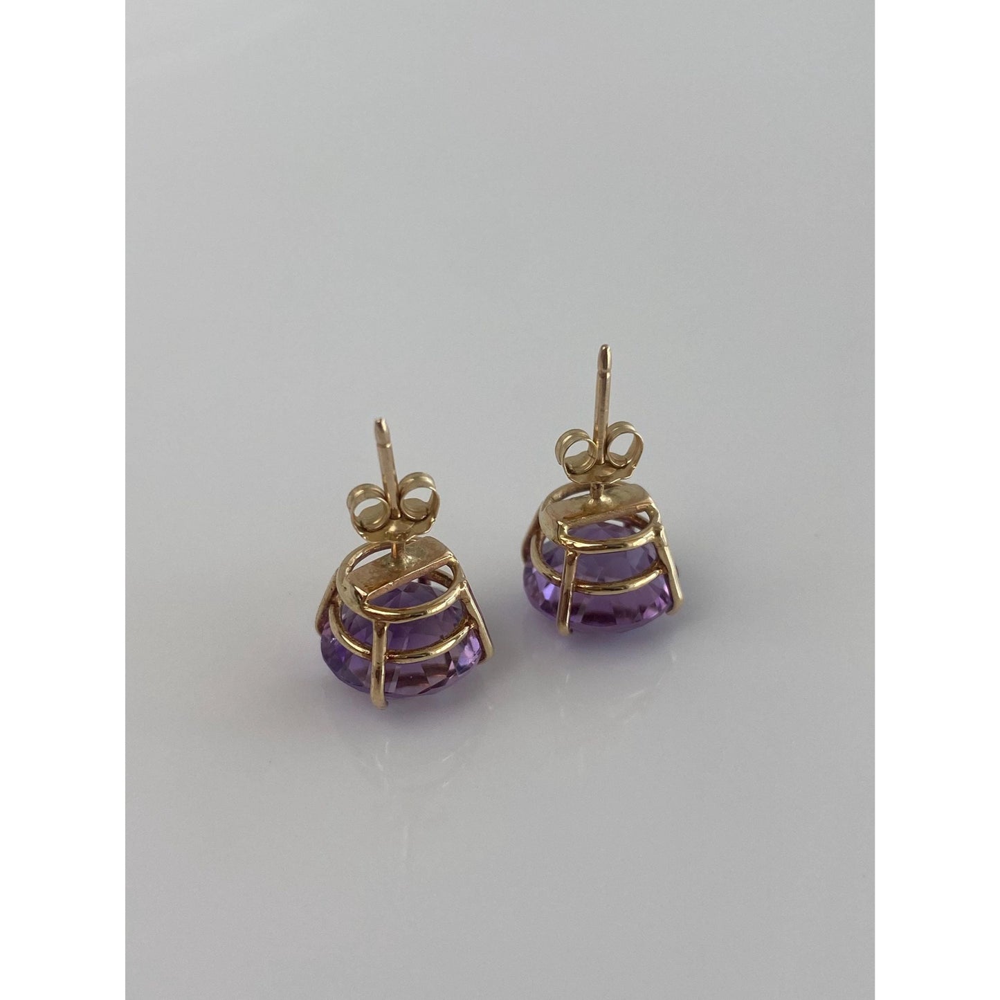Vintage Solid 14k Yellow Gold Amethyst Stud Earrings